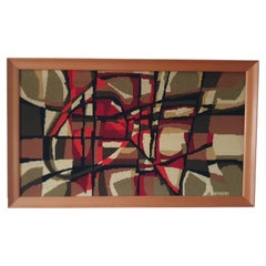 Tapisserie originale encadrée Jean Claude Bissery, années 1960, style abstrait du milieu du siècle dernier