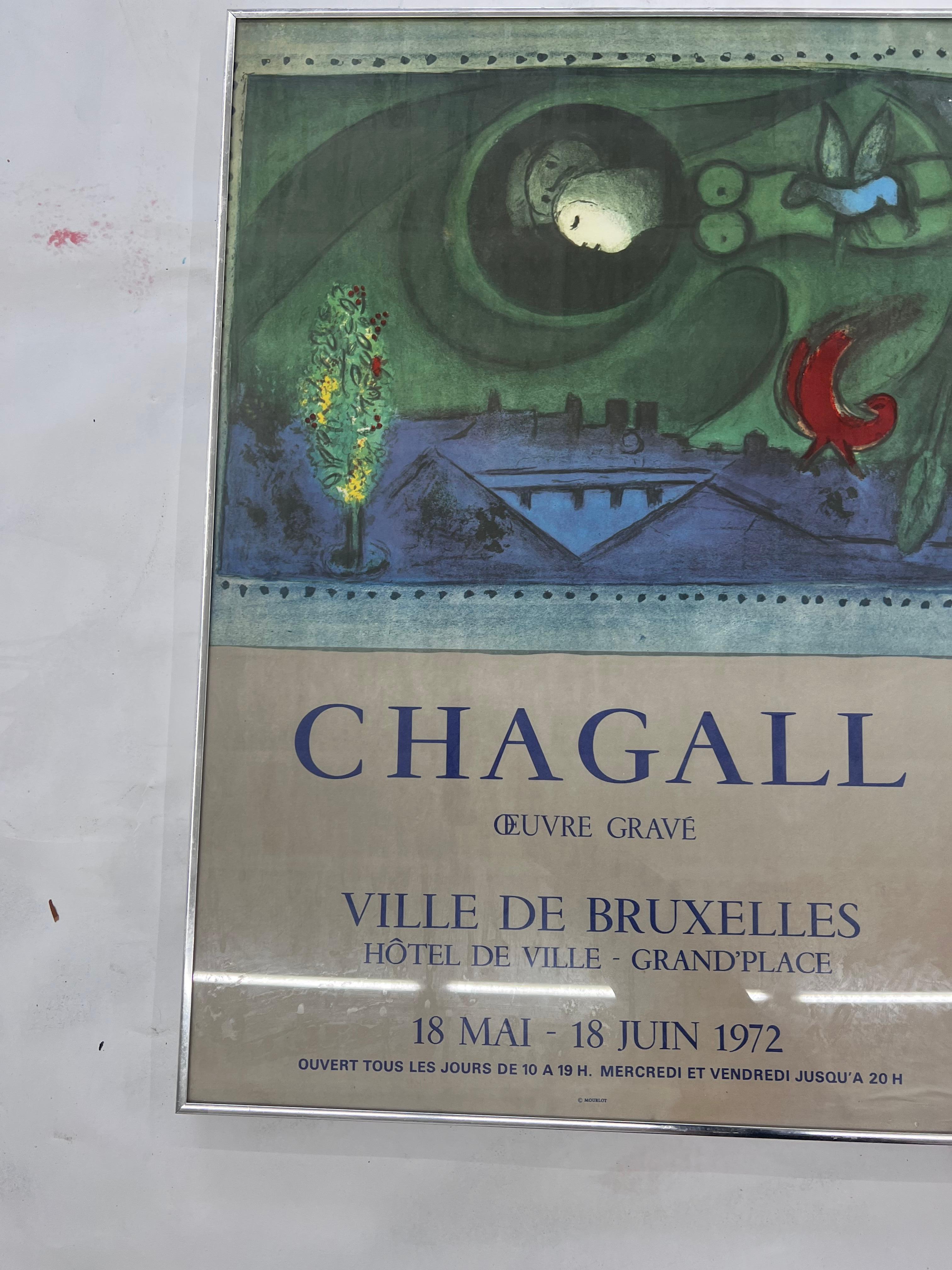 Poster litografico originale incorniciato di Marc Chagall 1972, stampato da Mourlot. In condizioni buone in vendita a Los Angeles, CA
