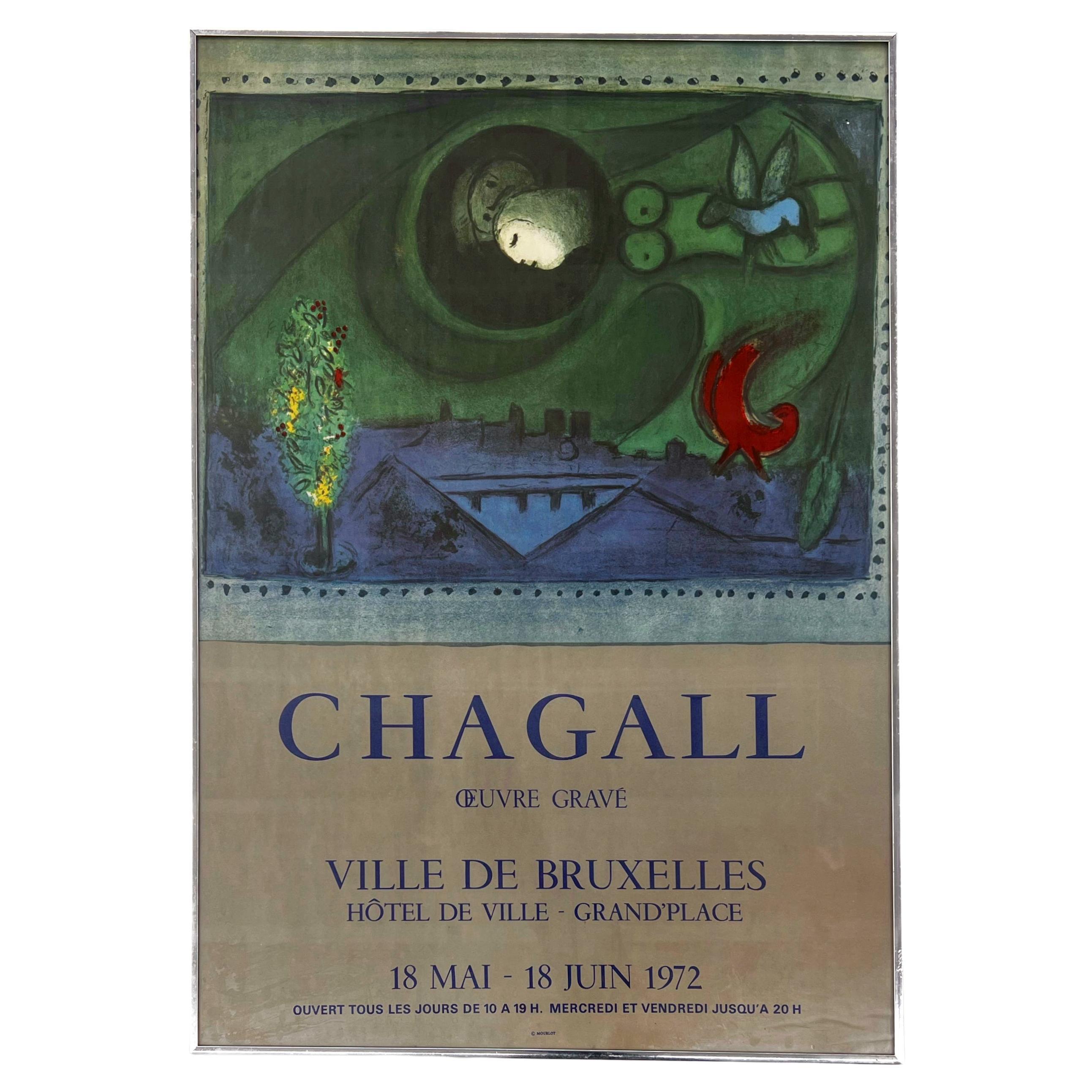 Original framed Lithographic poster by Marc Chagall 1972, printed by Mourlot.