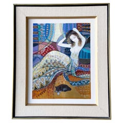 Original Framed Oil Painting of Woman With Cat