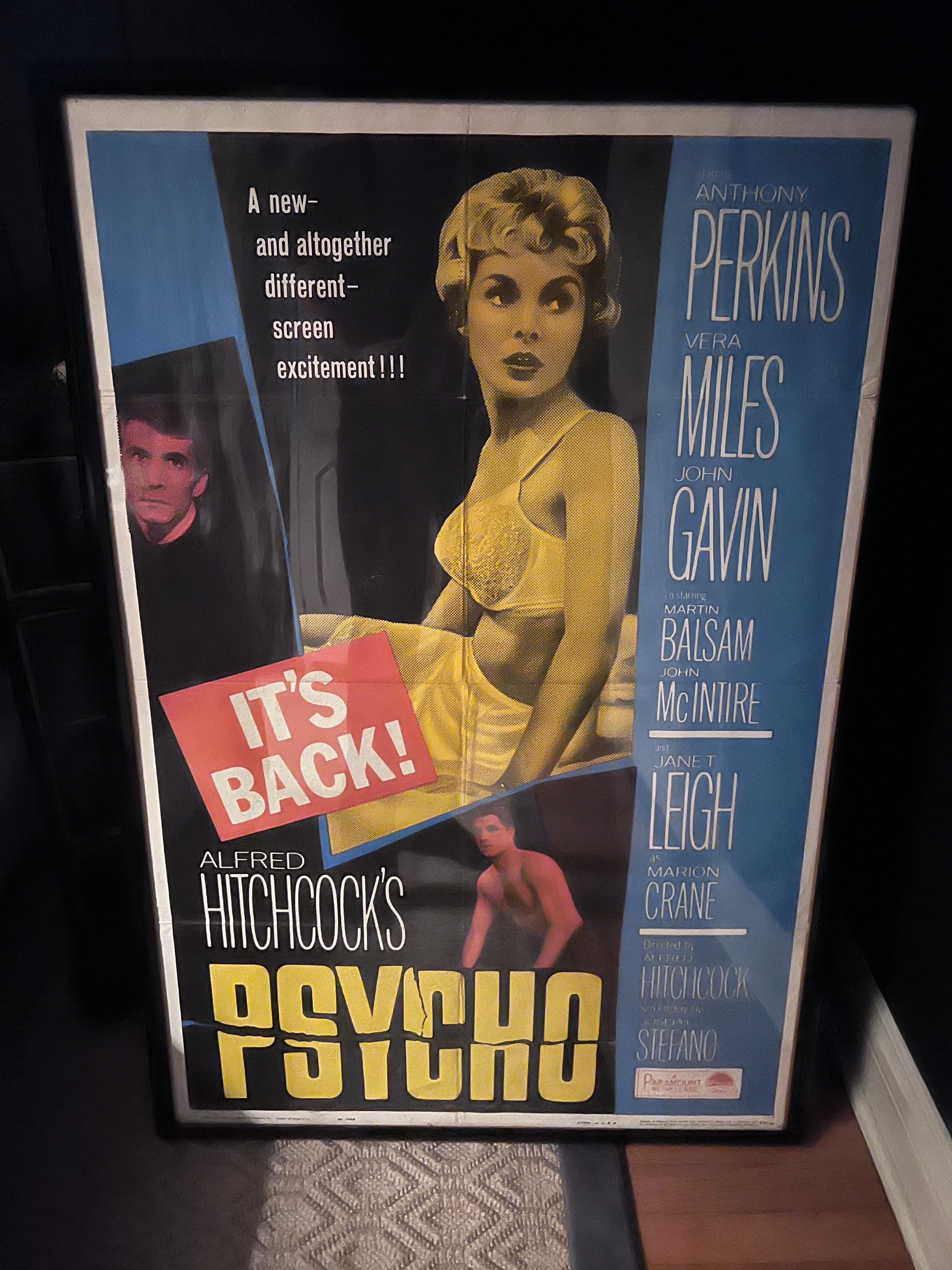 Original Framed Paper Movie Poster for Alfred Hitchcocks Psycho For Sale 1