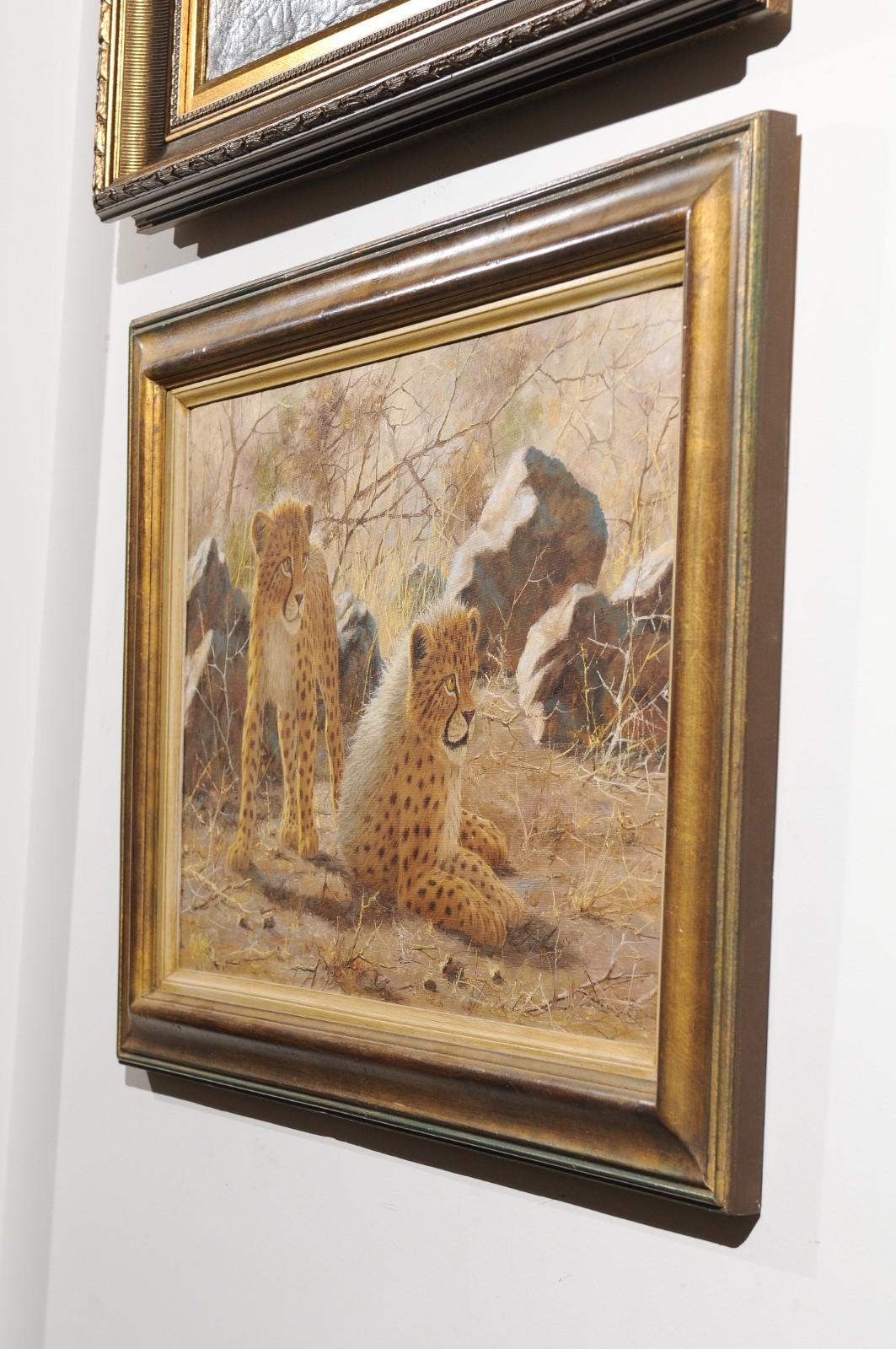 Original Framed Paul Rose Wildlife Horizontal Painting Depicting Two Cheetahs 3
