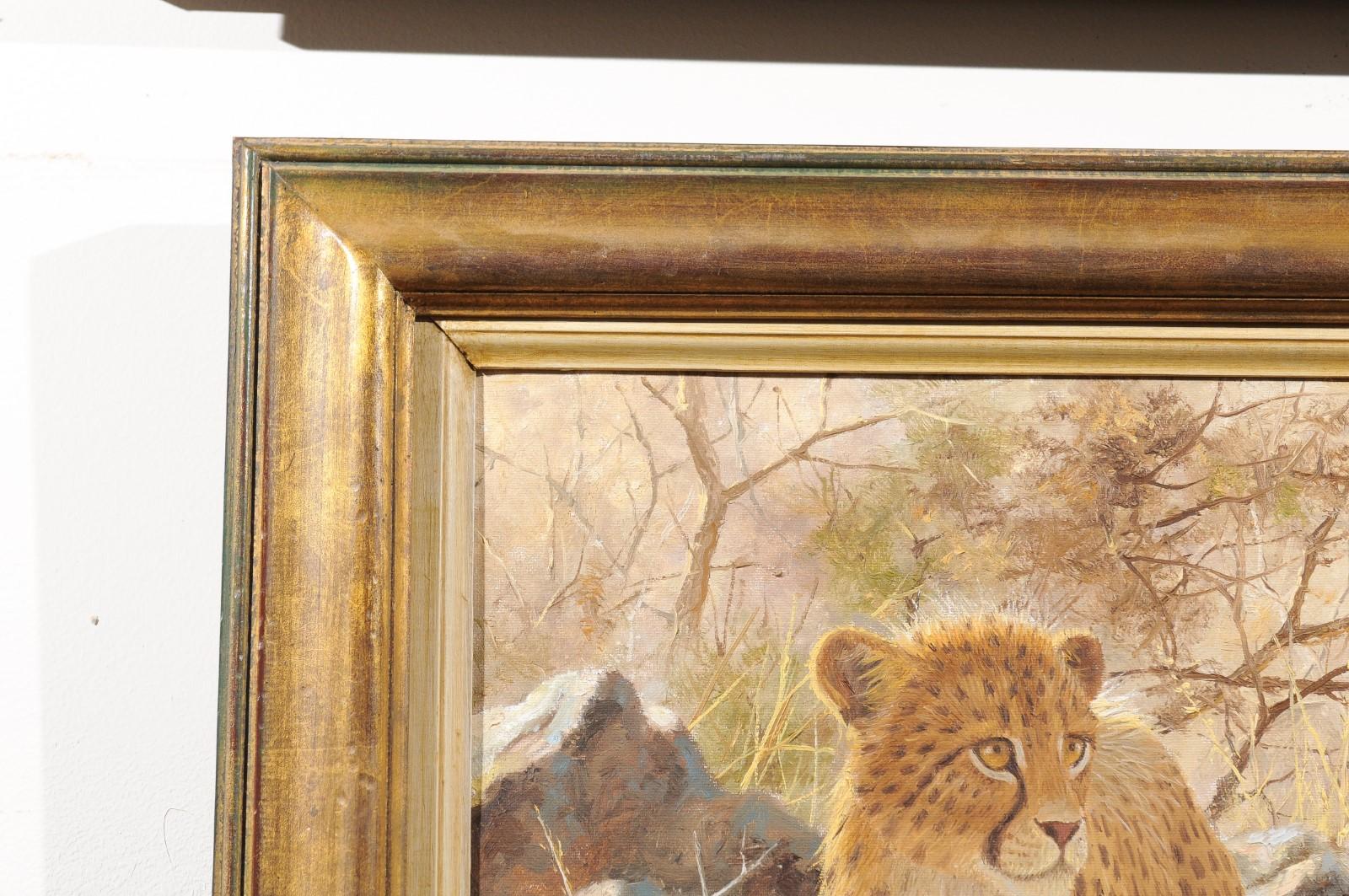 Original Framed Paul Rose Wildlife Horizontal Painting Depicting Two Cheetahs 1