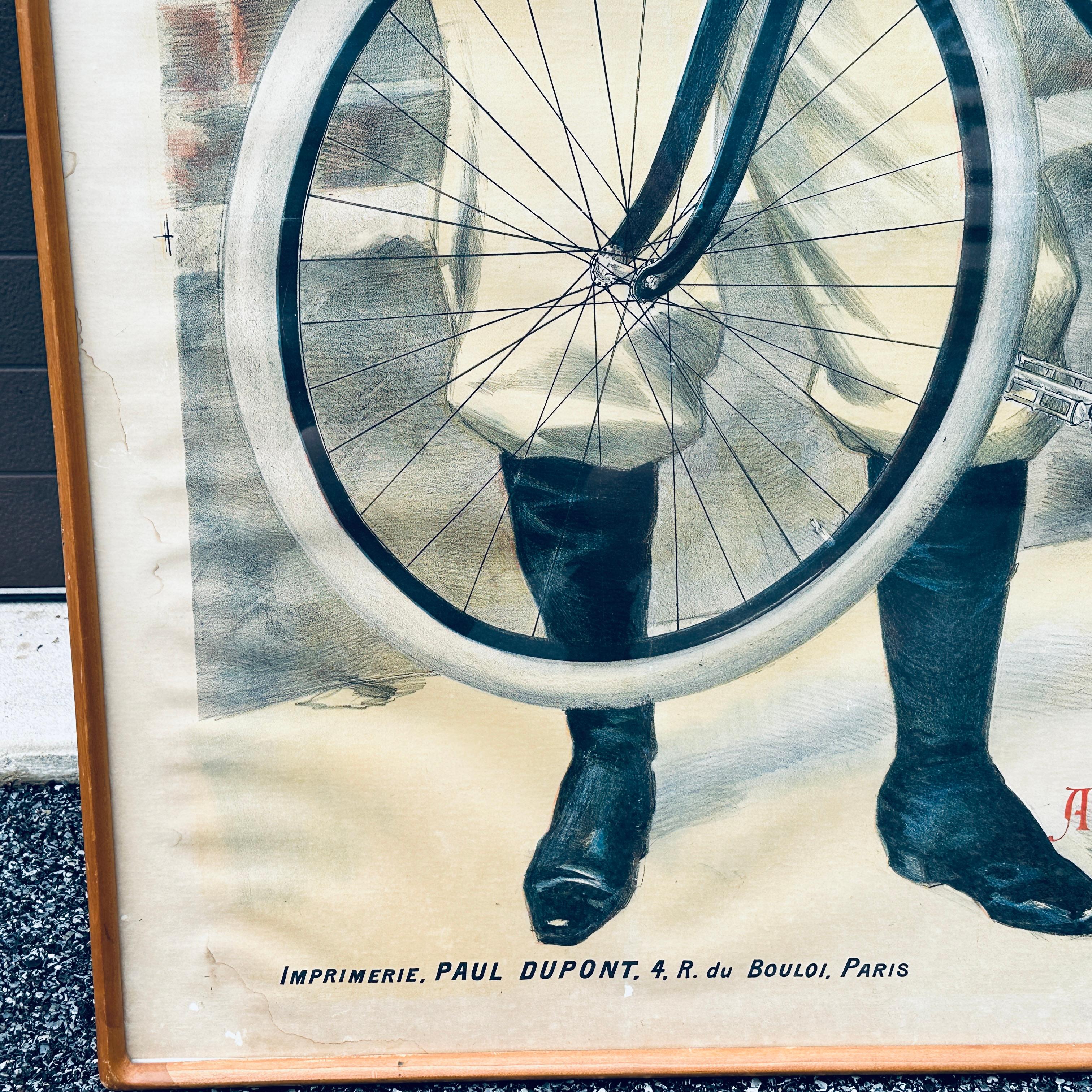 Lino Poster pubblicitario originale incorniciato della bicicletta francese Whitworth Cycles di PAL in vendita