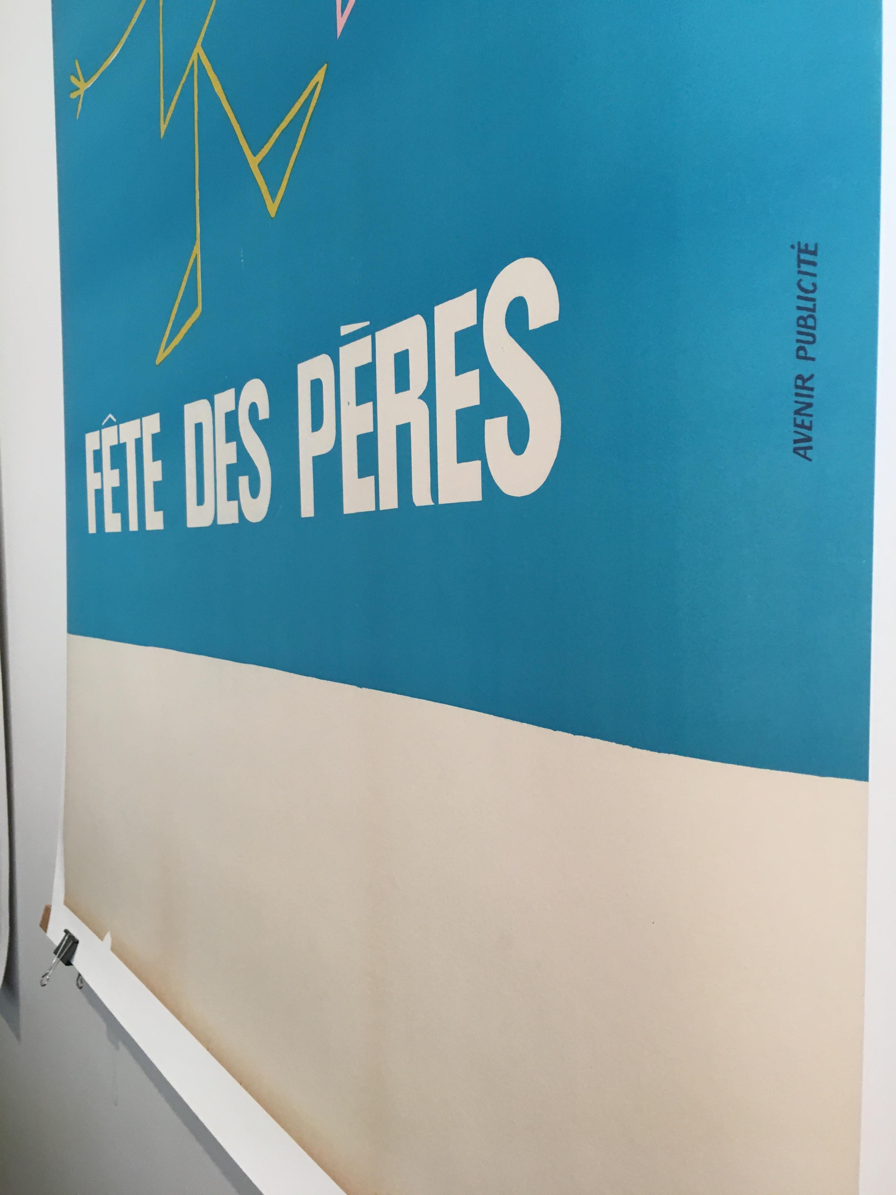 Paper Original French 1950s Vintage Poster, 'Fête Des Peres', Fathers Day 