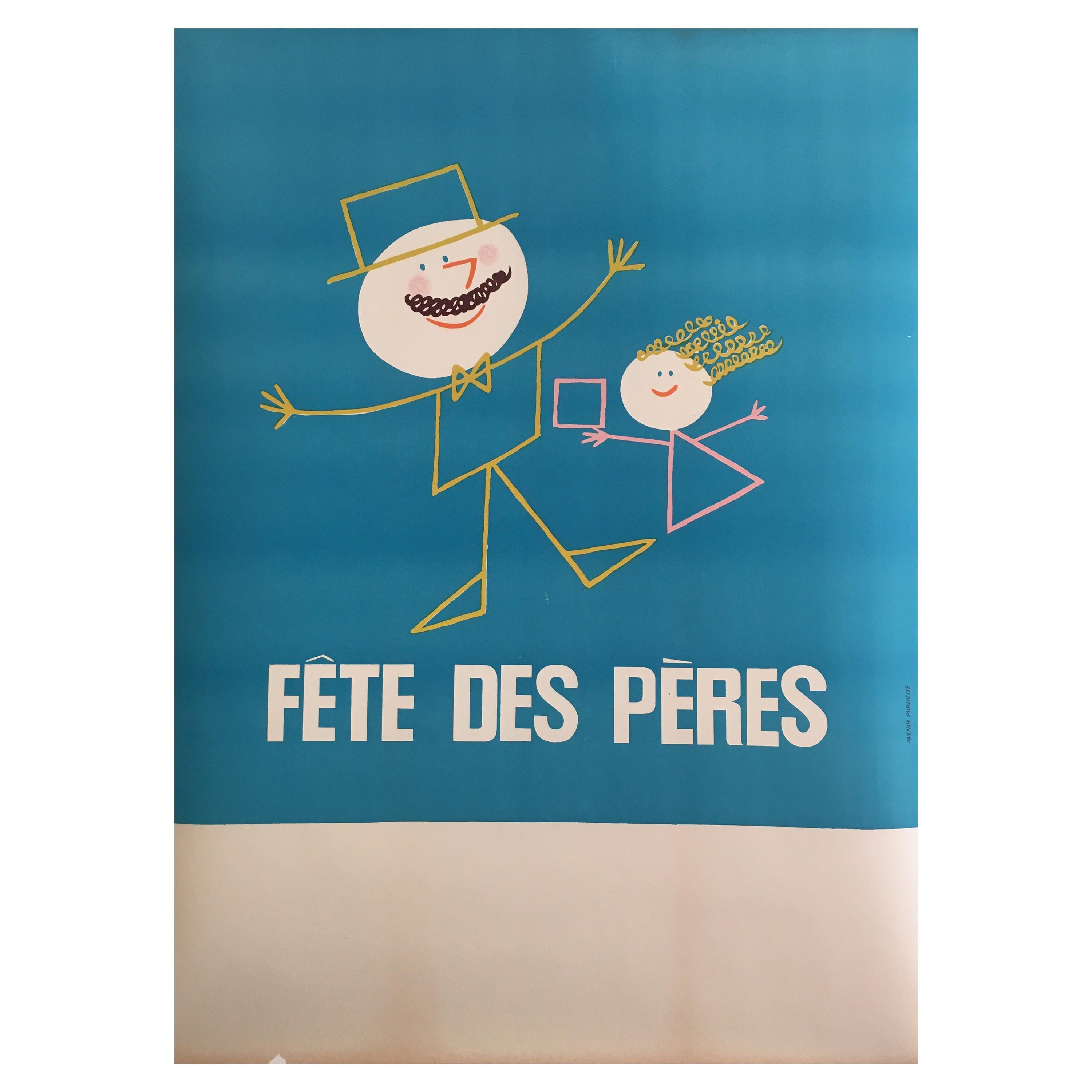 Original French 1950s Vintage Poster, 'Fête Des Peres', Fathers Day 