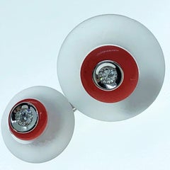 Original French 1970 Diamond Natural Red Jasper Frosted Rock Crystal Cufflinks