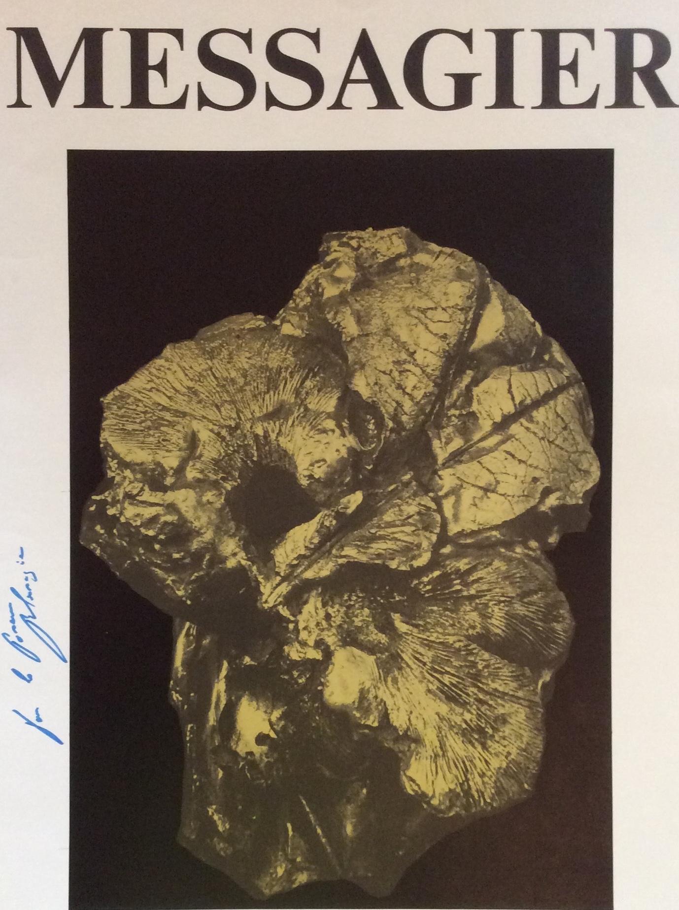 French Poster Signed by Jean Messagier, 1975 depicting Bronze Sculptures In Good Condition For Sale In Miami, FL