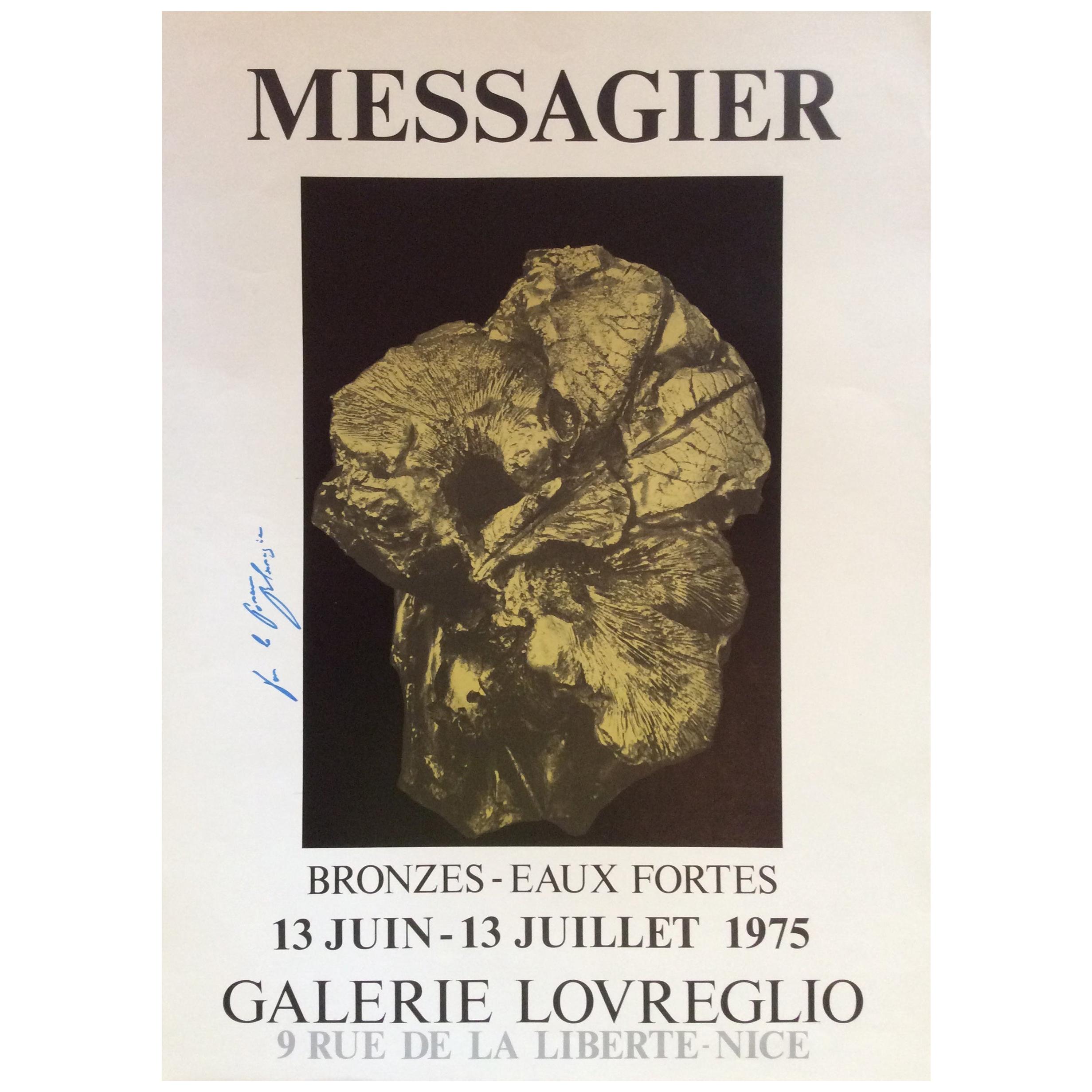 French Poster Signed by Jean Messagier, 1975 depicting Bronze Sculptures