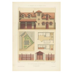 Französischer antiker Druck der Villa Boulevard De Boulogne, Chabat, um 1900
