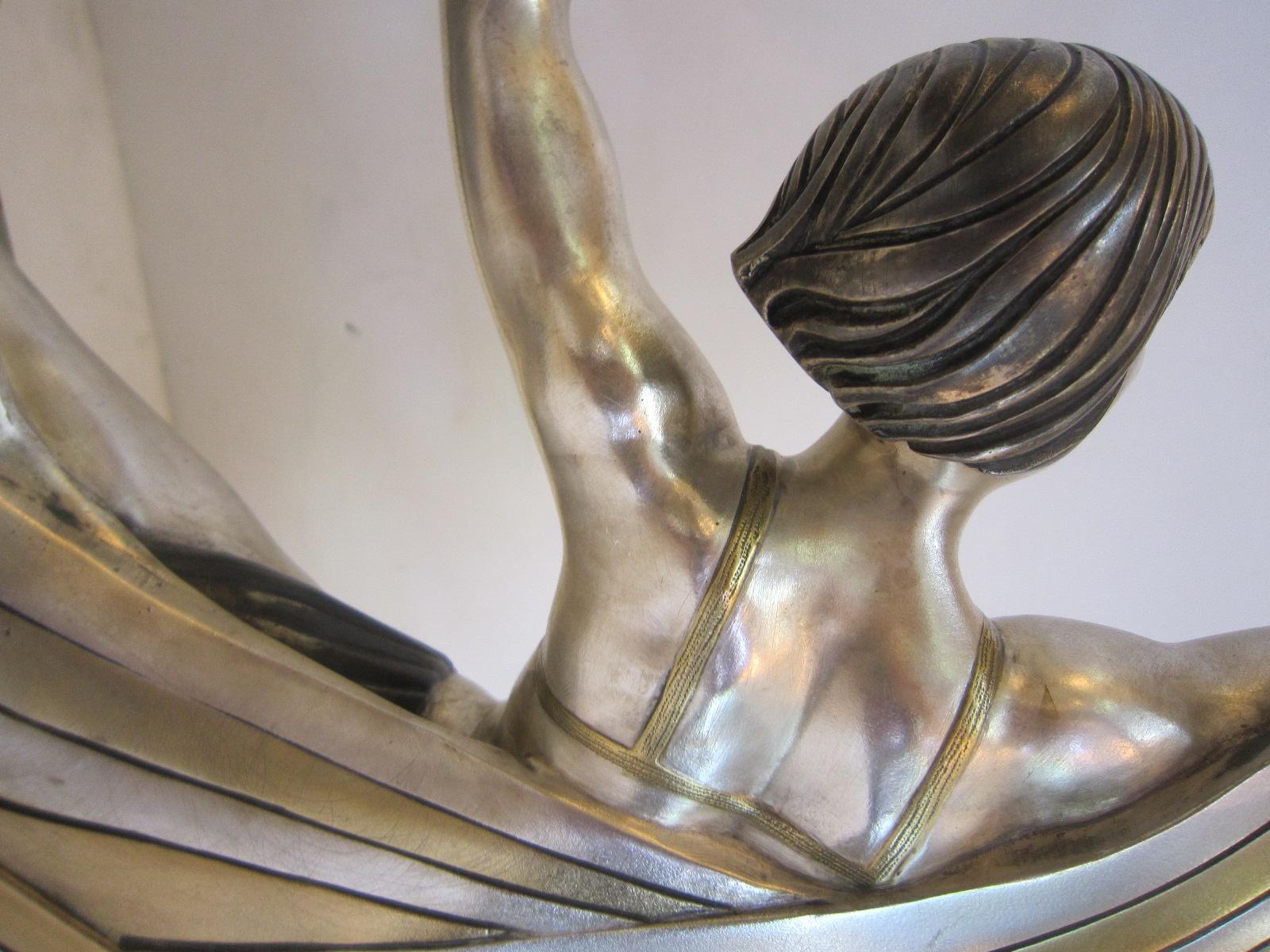 Danseuse française originale en bronze Art Déco sur socle marqueté:: signée J. Lormier 8