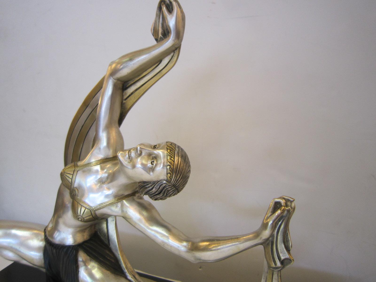 Original French Art Deco Bronze Dancer on Inlaid Base, Signed J. Lormier In Good Condition In New York City, NY