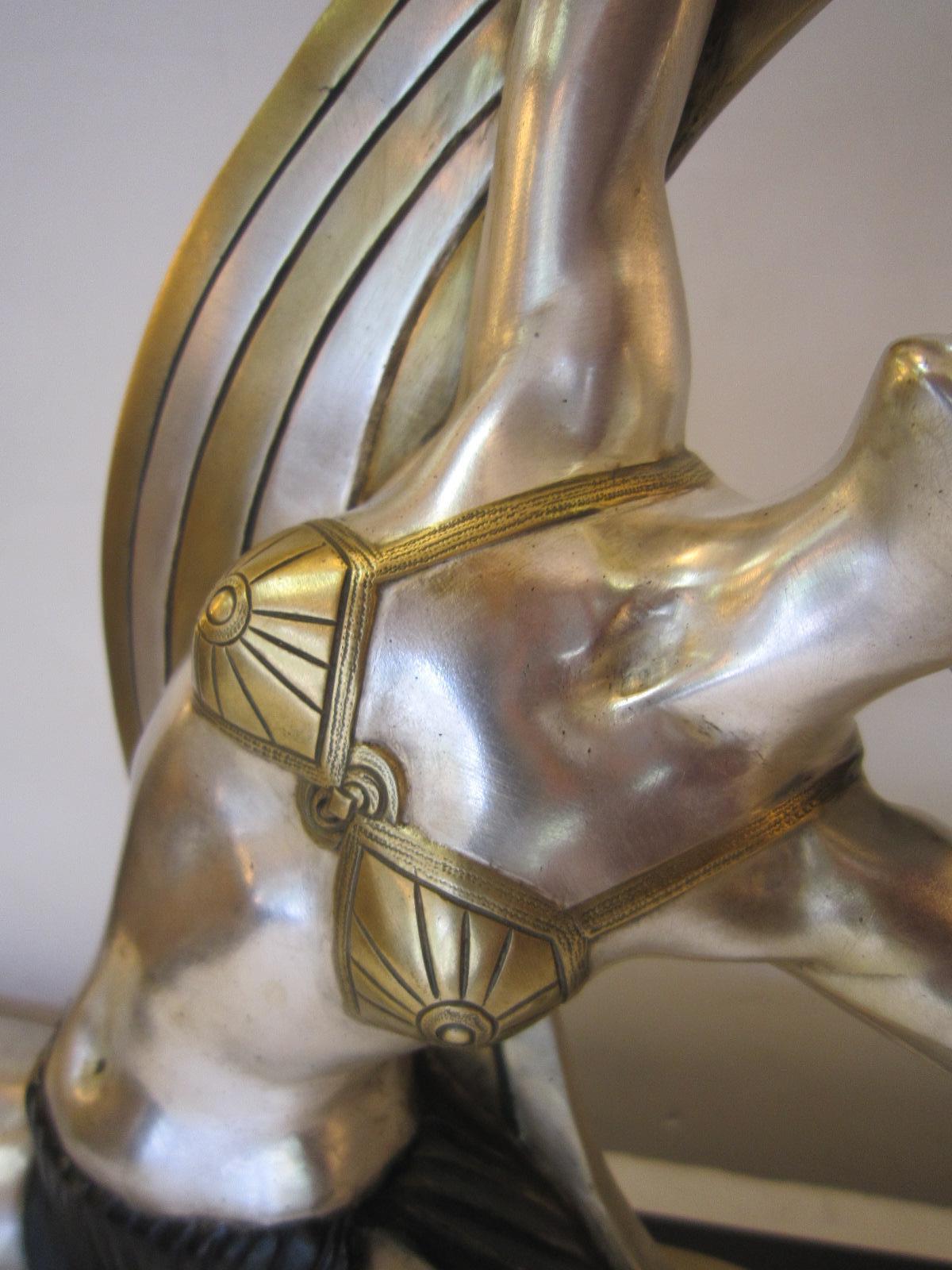 Original French Art Deco Bronze Dancer on Inlaid Base, Signed J. Lormier 2
