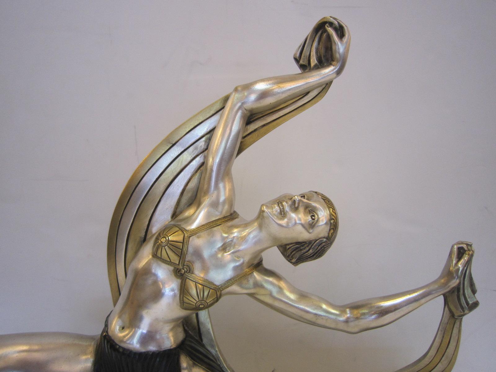 Original French Art Deco Bronze Dancer on Inlaid Base, Signed J. Lormier 4