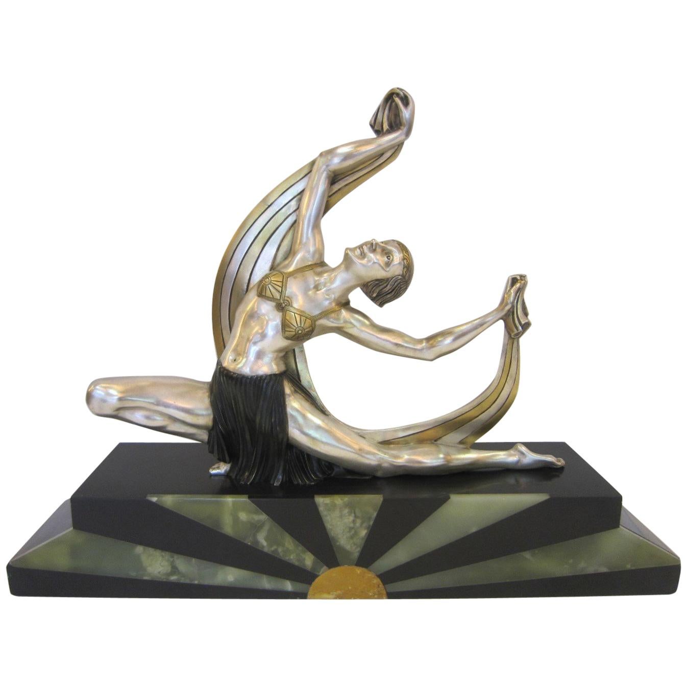 Danseuse française originale en bronze Art Déco sur socle marqueté:: signée J. Lormier