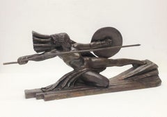 Original French Art Deco Bronze Figure of Female Warrior by Marcel Bouraine