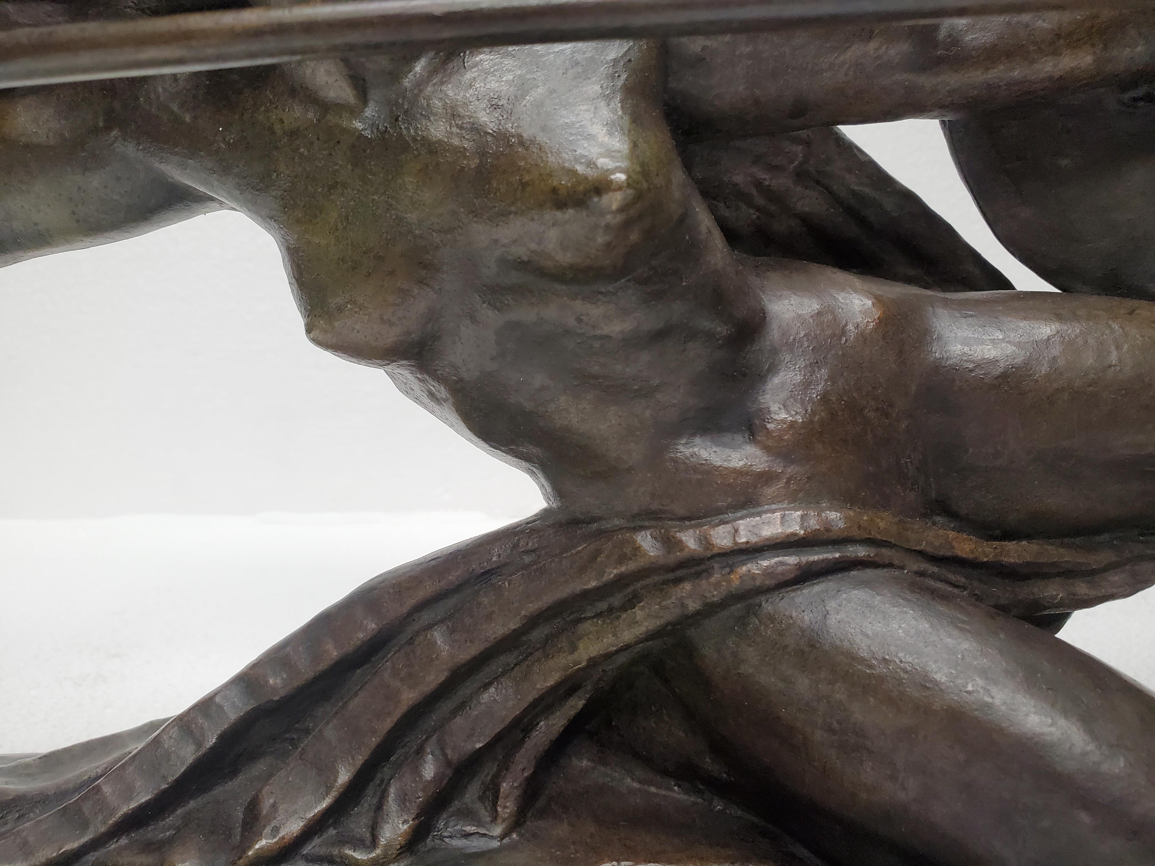 Original French Art Deco Bronze Figure of Female Warrior by Marcel Bouraine In Good Condition In New York City, NY