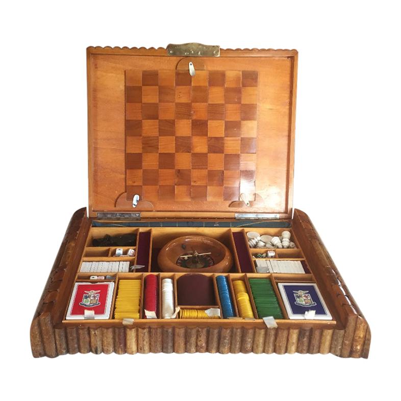 Original French Art Deco Game Box in Wood, 1930s