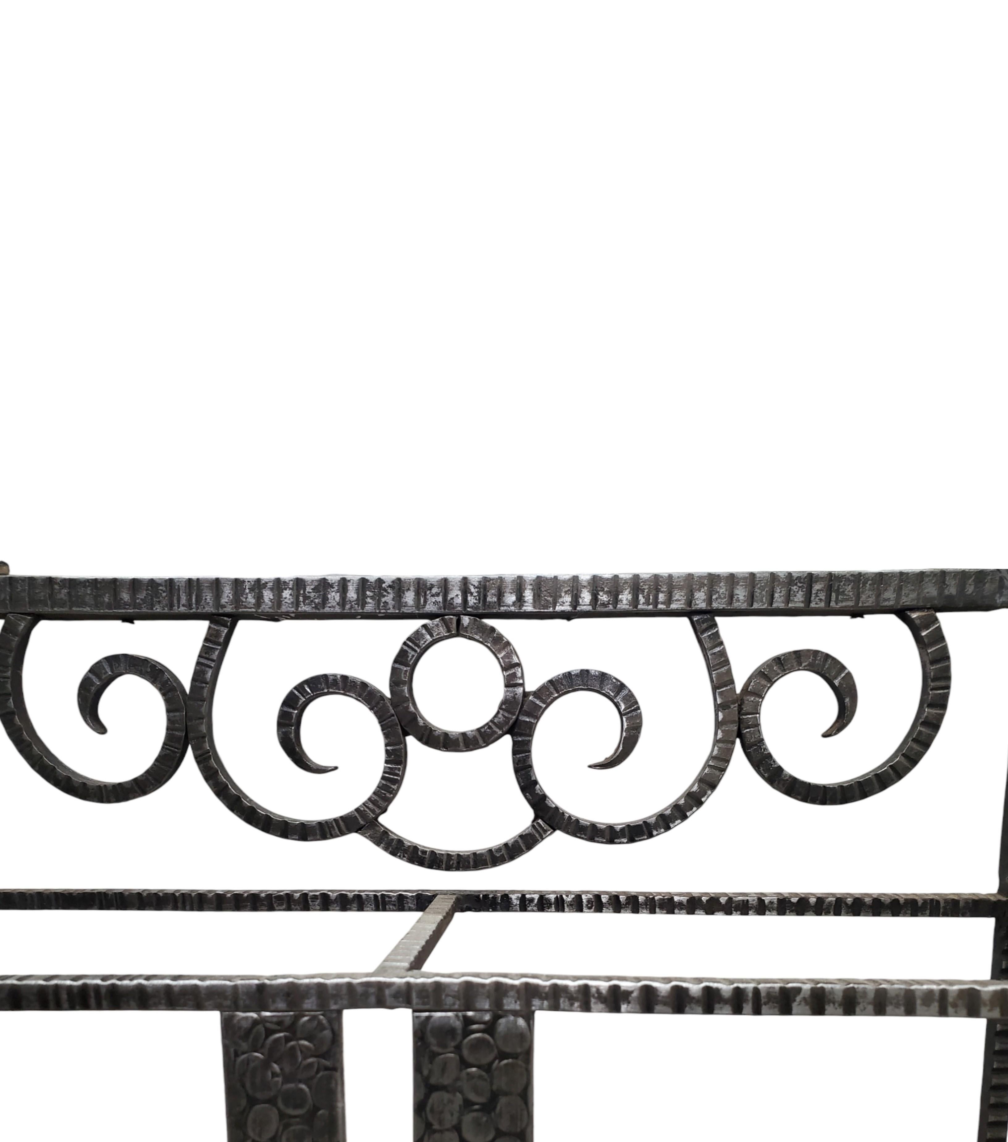 Original French Art Deco hand hammered iron + mirrored hall tree/coat + hat rack 3