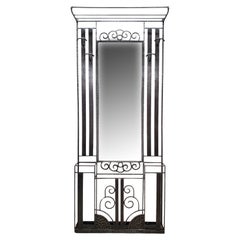 Original Art Deco français en fer martelé à la main + porte-manteaux + porte-chapeaux en miroir