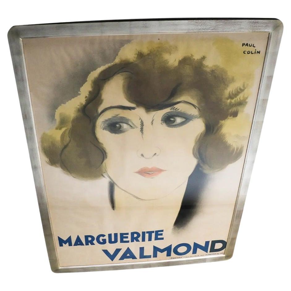 This is an original French Art Deco Period advertising poster  ‘Marguerite Valmond’ by Paul Colin printed by H. Chachoin.  Made famous in 1928, spectacular and exquisitely made. This large colored lithograph features a detailed, chanteuse in a
