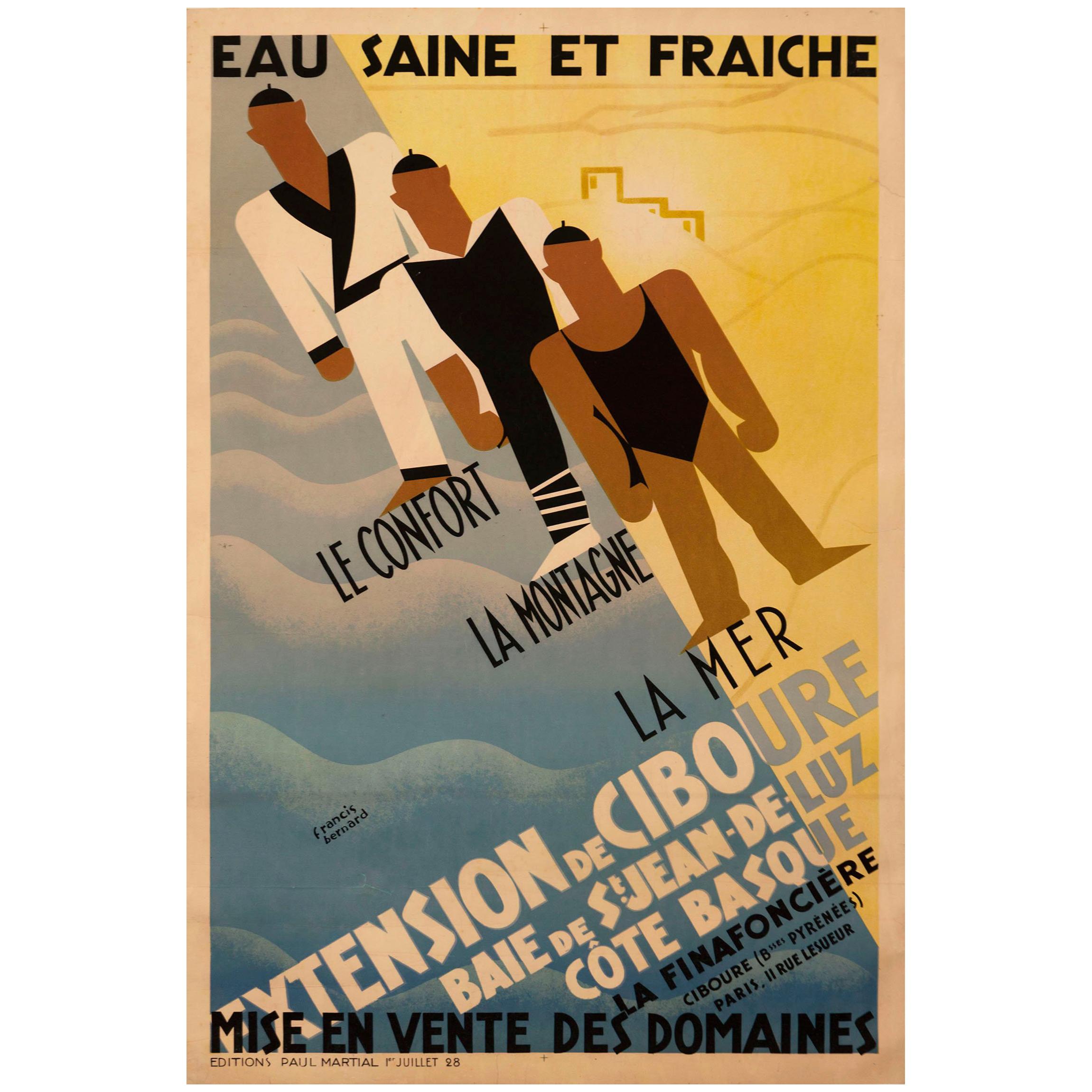 Original French Art Deco Poster for Ciboure on the Cote Basque by Bernard For Sale