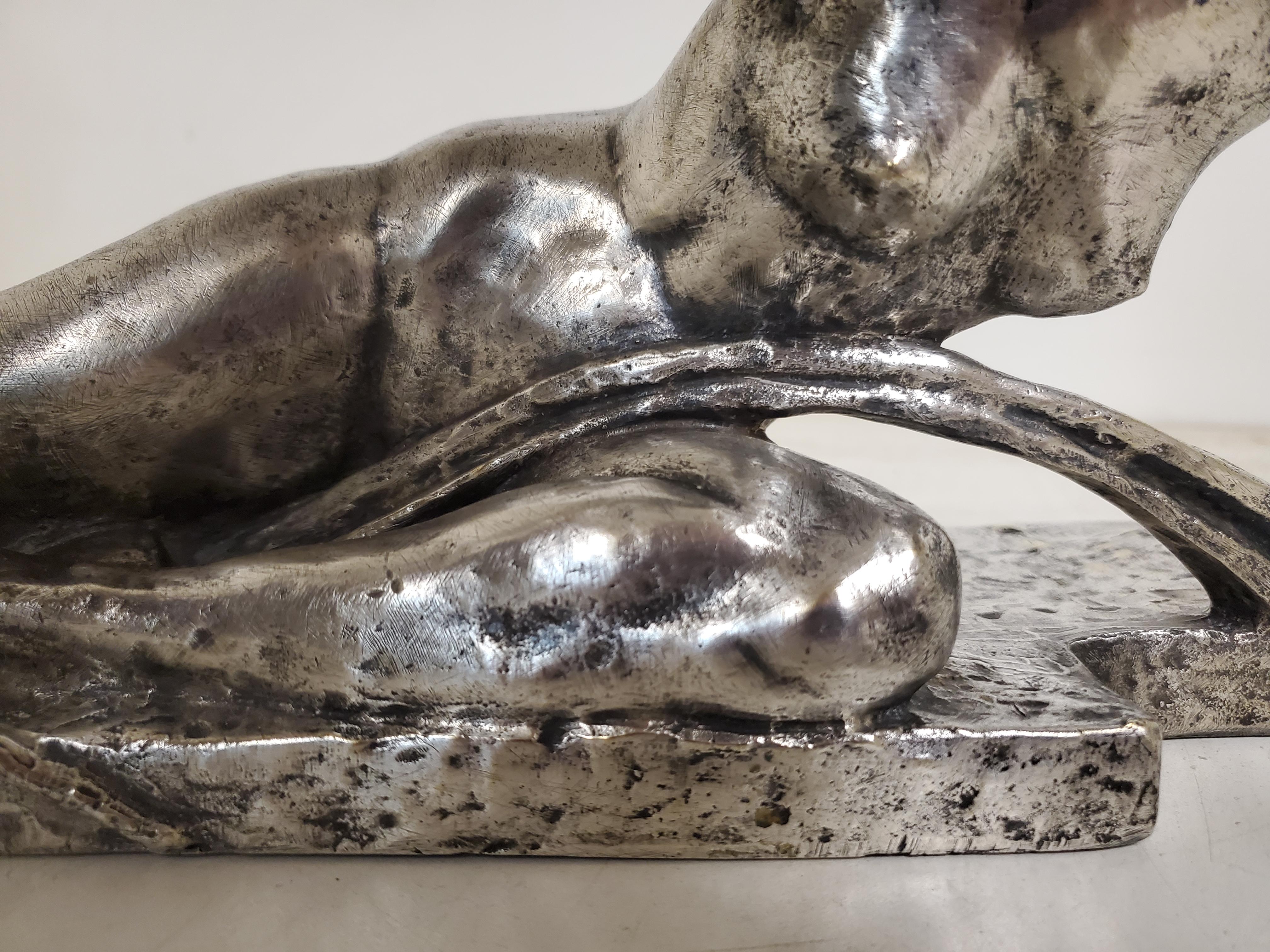 Archer féminin d'origine en bronze argenté Art Déco français par Marcel Bouraine 1