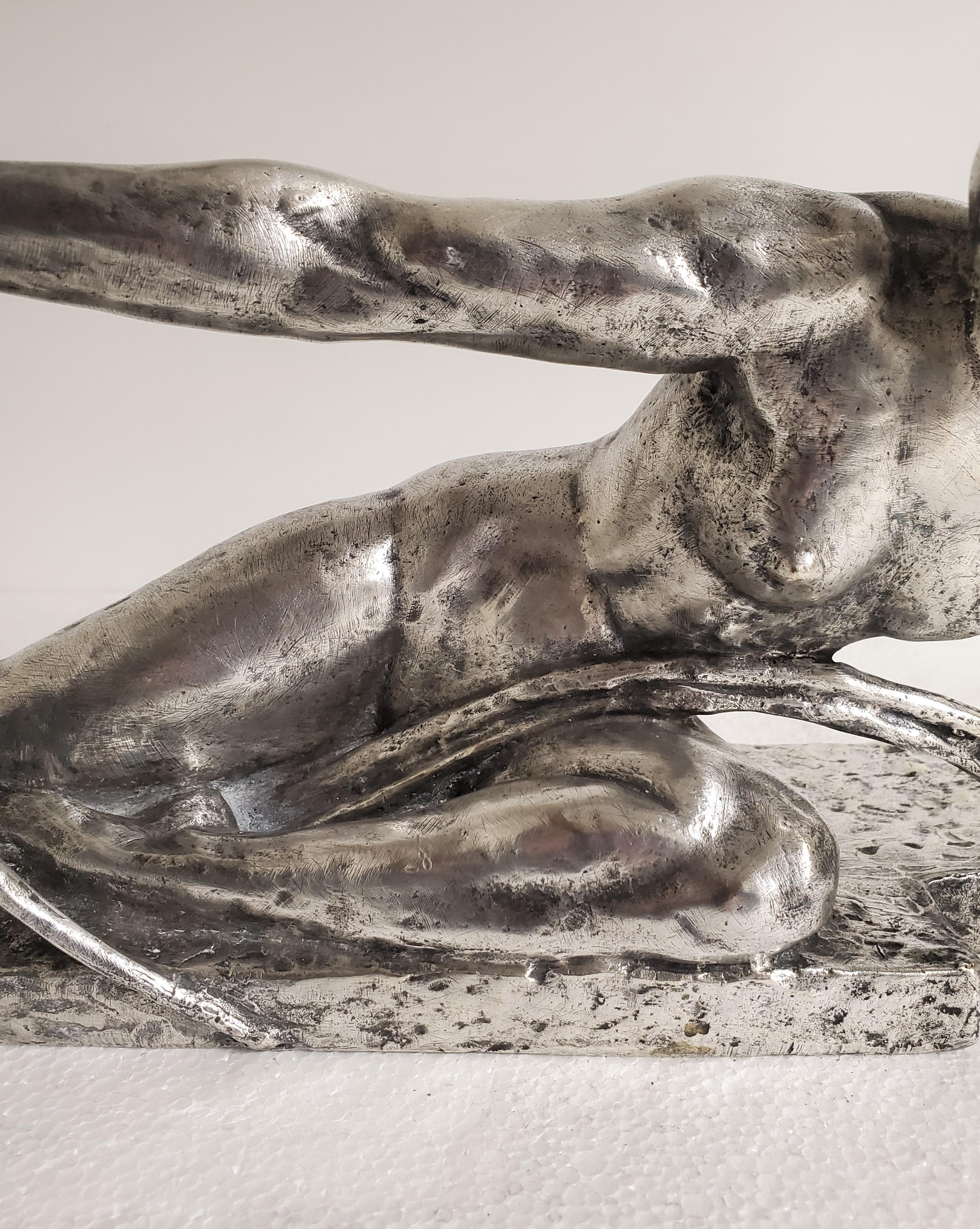 Original French Art Deco Silvered Bronze Female Archer by Marcel Bouraine 7