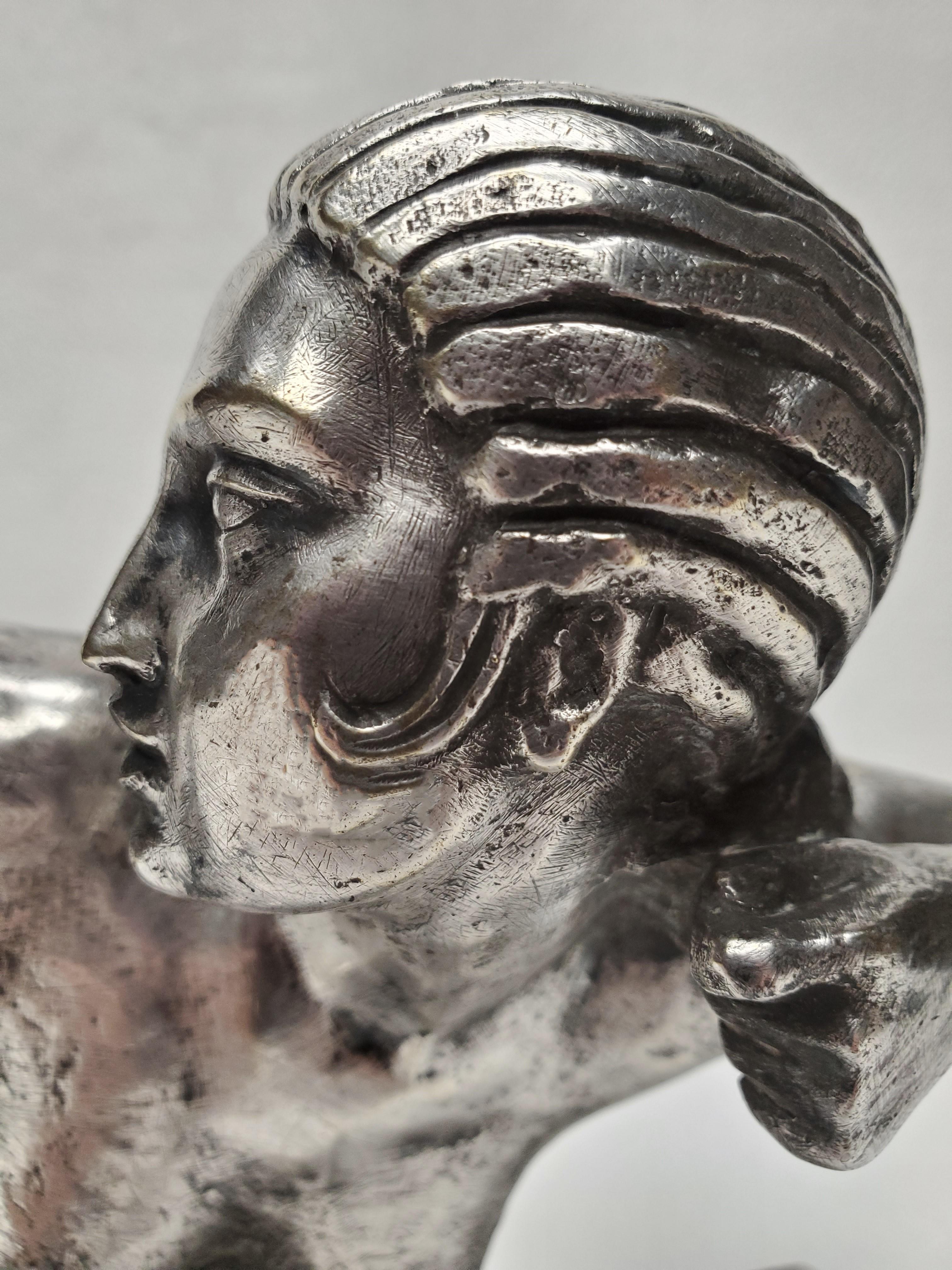 Original French Art Deco Silvered Bronze Female Archer by Marcel Bouraine In Good Condition In New York City, NY