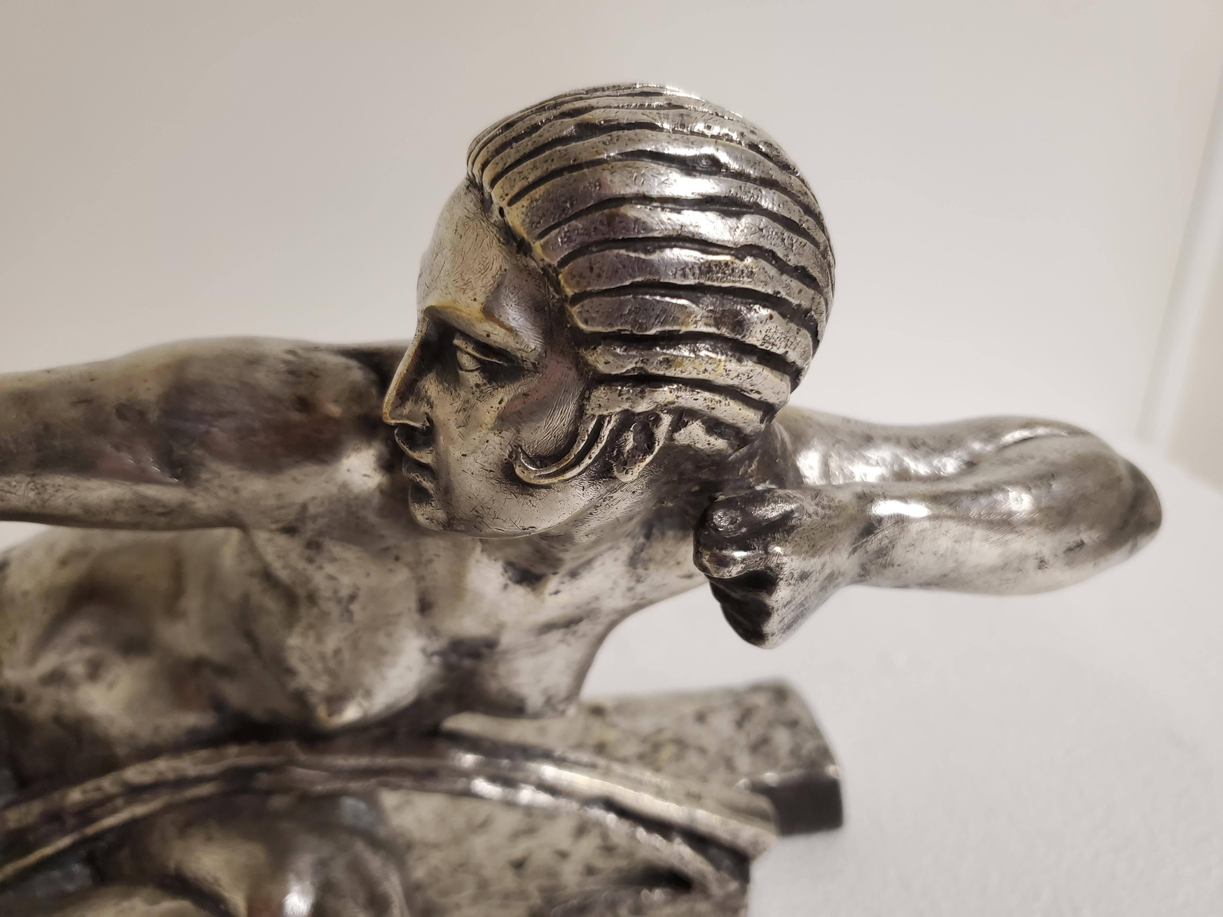 Art déco Archer féminin d'origine en bronze argenté Art Déco français par Marcel Bouraine