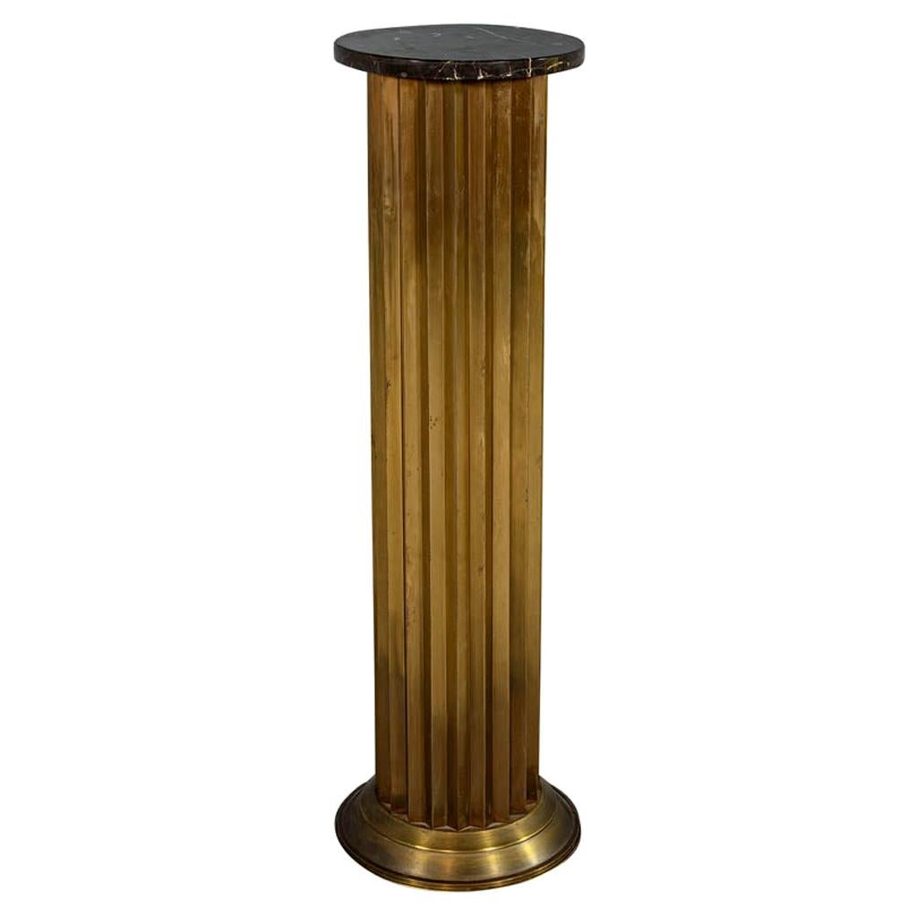 Original French Art Deco Style Fluted Brass Pedestal Column Table at