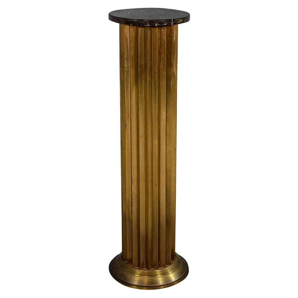 Original French Art Deco Style Fluted Brass Pedestal Column Table