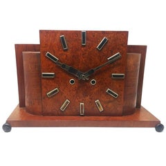 Original French Art Deco Table Clock in Briar Root, 1930s