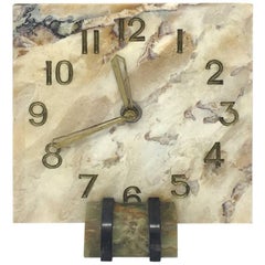 Original French Art Deco Table Clock in Marble, 1930s