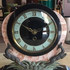 Original French Art Deco Table Clock in Marble and Bronze, 1930s