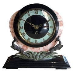 Original French Art Deco Table Clock in Marble and Bronze, 1930s