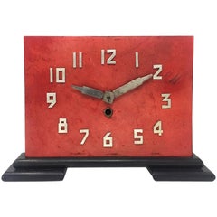 Original French Art Deco Table Clock in Red Parchment, 1930s