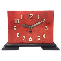 Original French Art Deco Table Clock in Red Parchment, 1930s