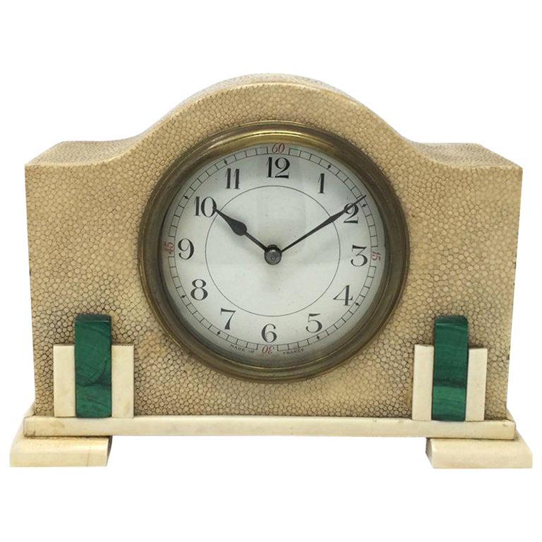 French Art Deco Clock in Wood and Nickel For Sale at 1stDibs