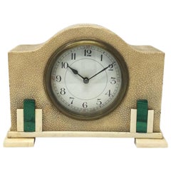 Orologio da tavolo originale francese Art Déco in zigrino e malachite, anni '30