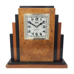 Original French Art Deco Table Clock with ATO Clockwork, in Briar Root, 1930s