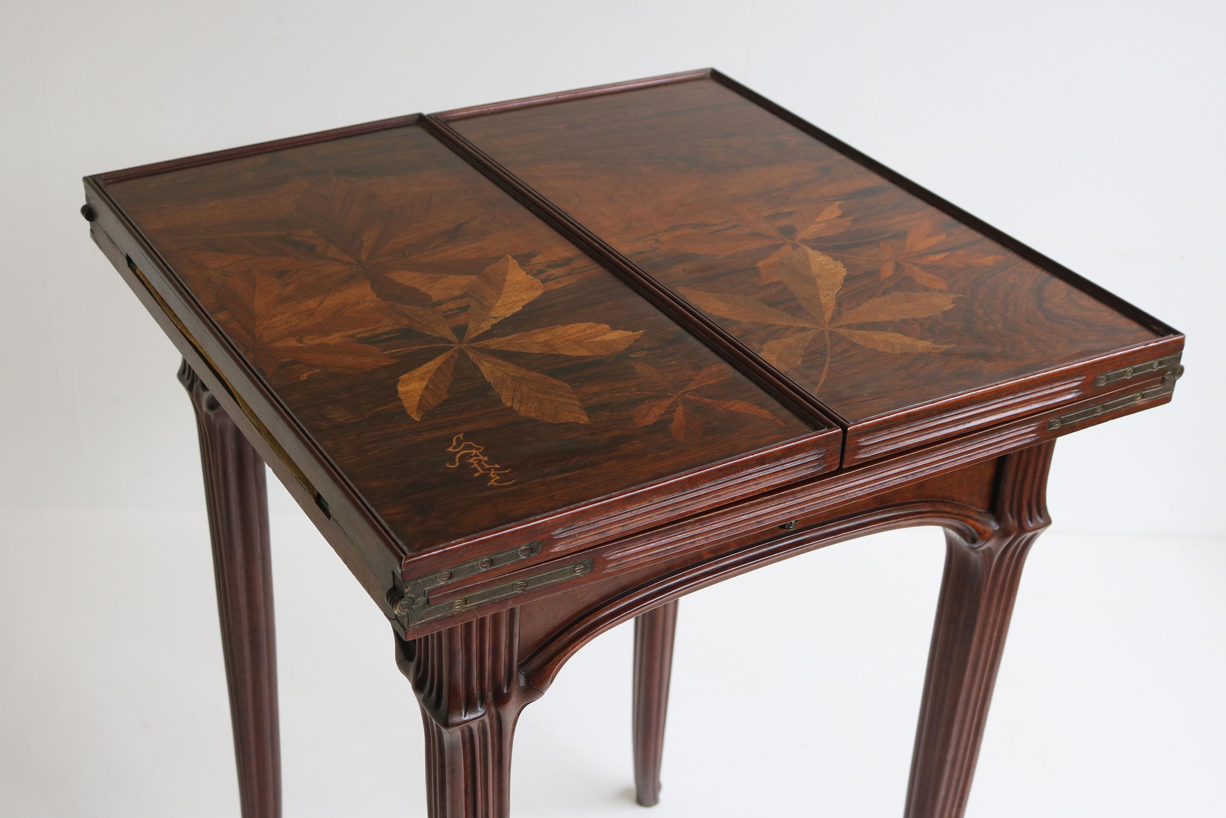 Original French Art Nouveau game table / side table by Emile Gallé 1905 chestnut For Sale 3