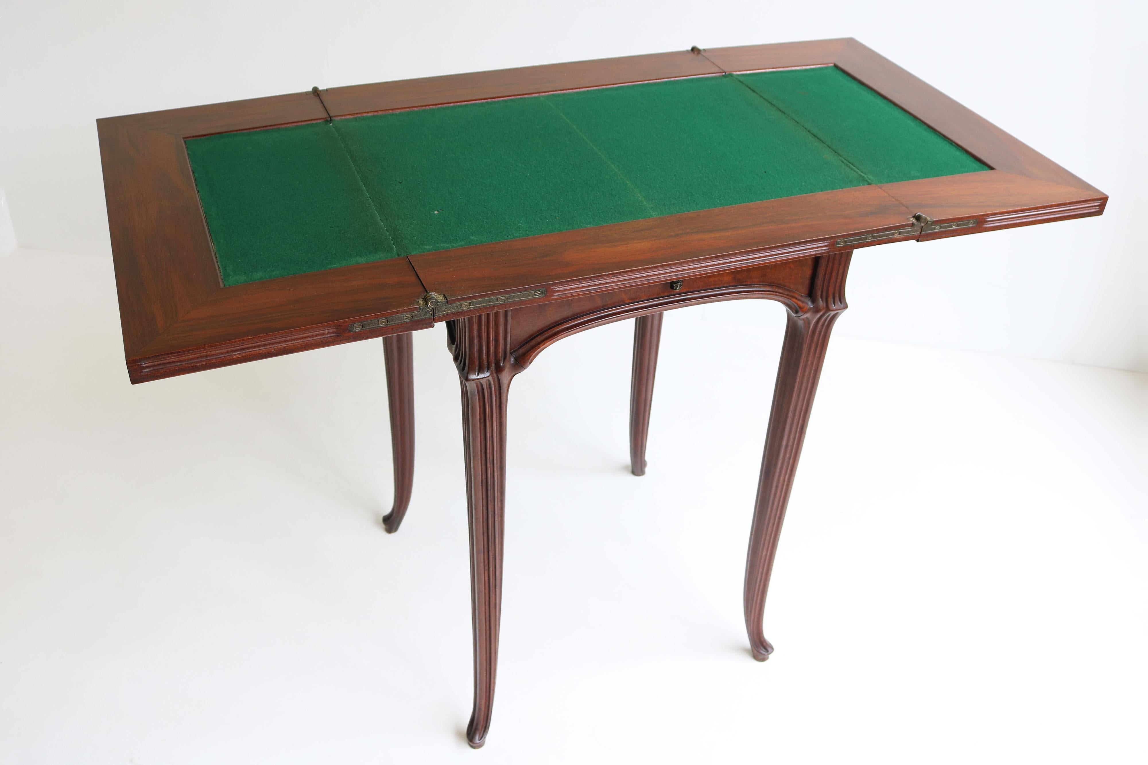 Original French Art Nouveau game table / side table by Emile Gallé 1905 chestnut For Sale 5