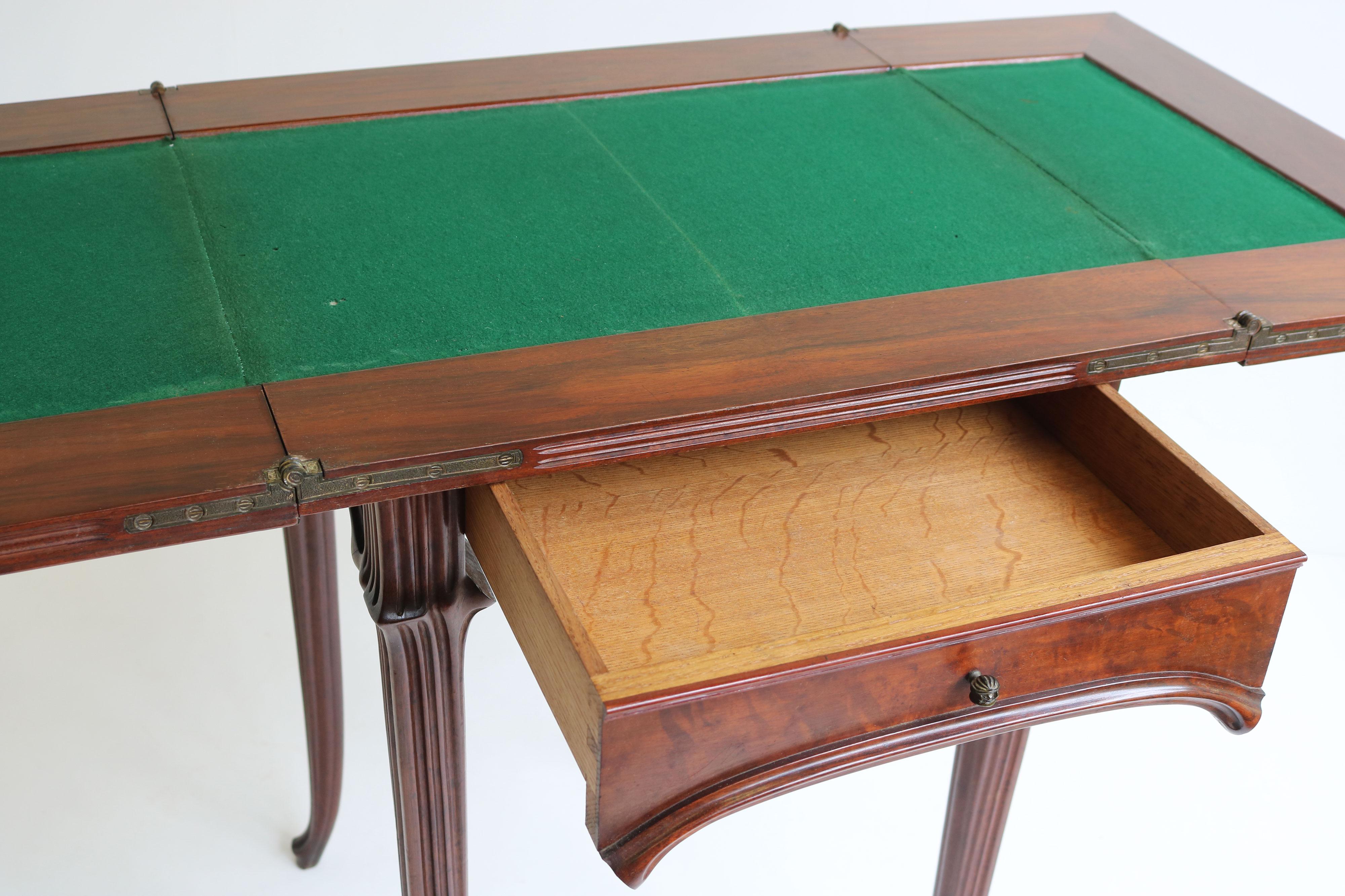 Original French Art Nouveau game table / side table by Emile Gallé 1905 chestnut For Sale 9