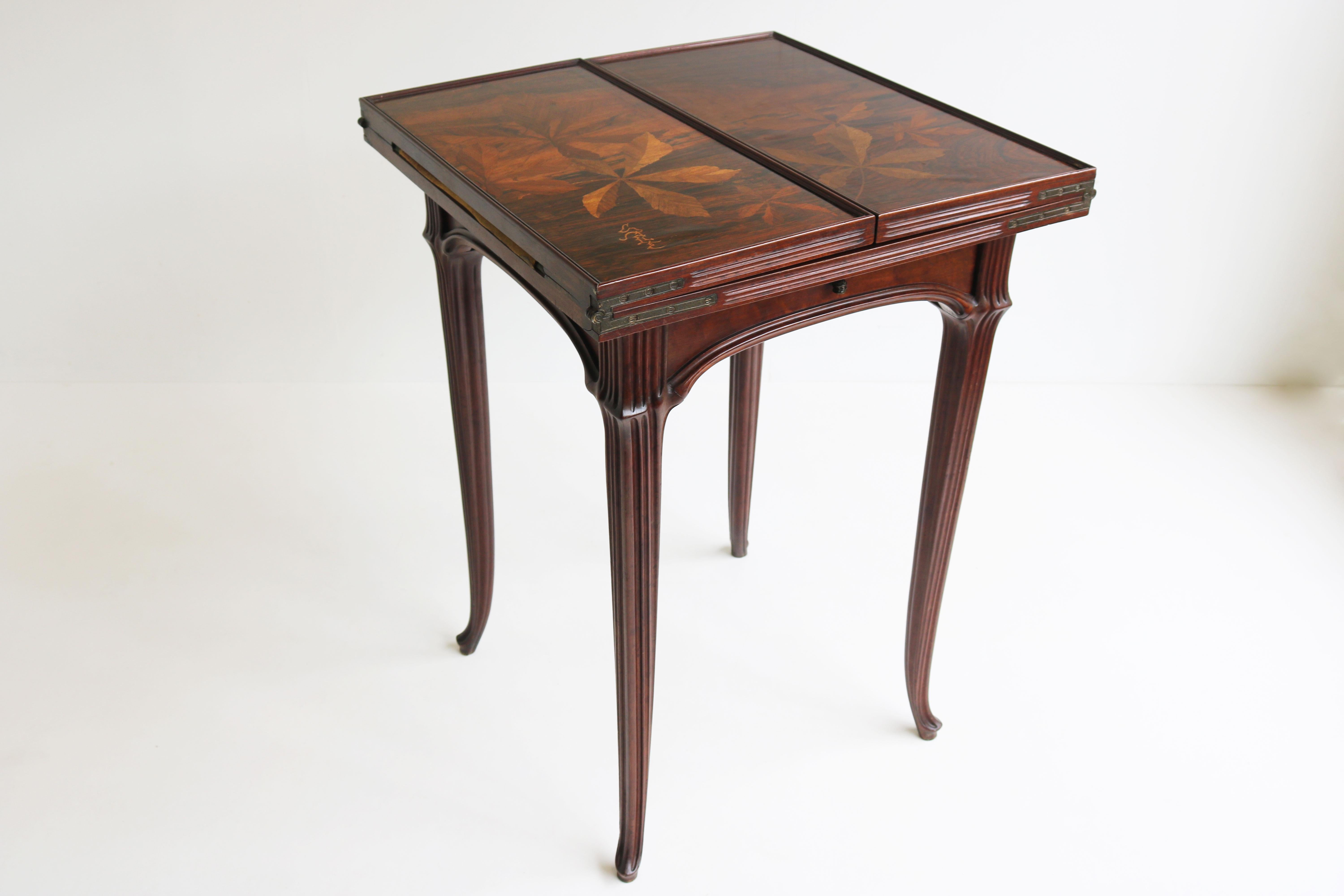 Original French Art Nouveau game table / side table by Emile Gallé 1905 chestnut For Sale 10