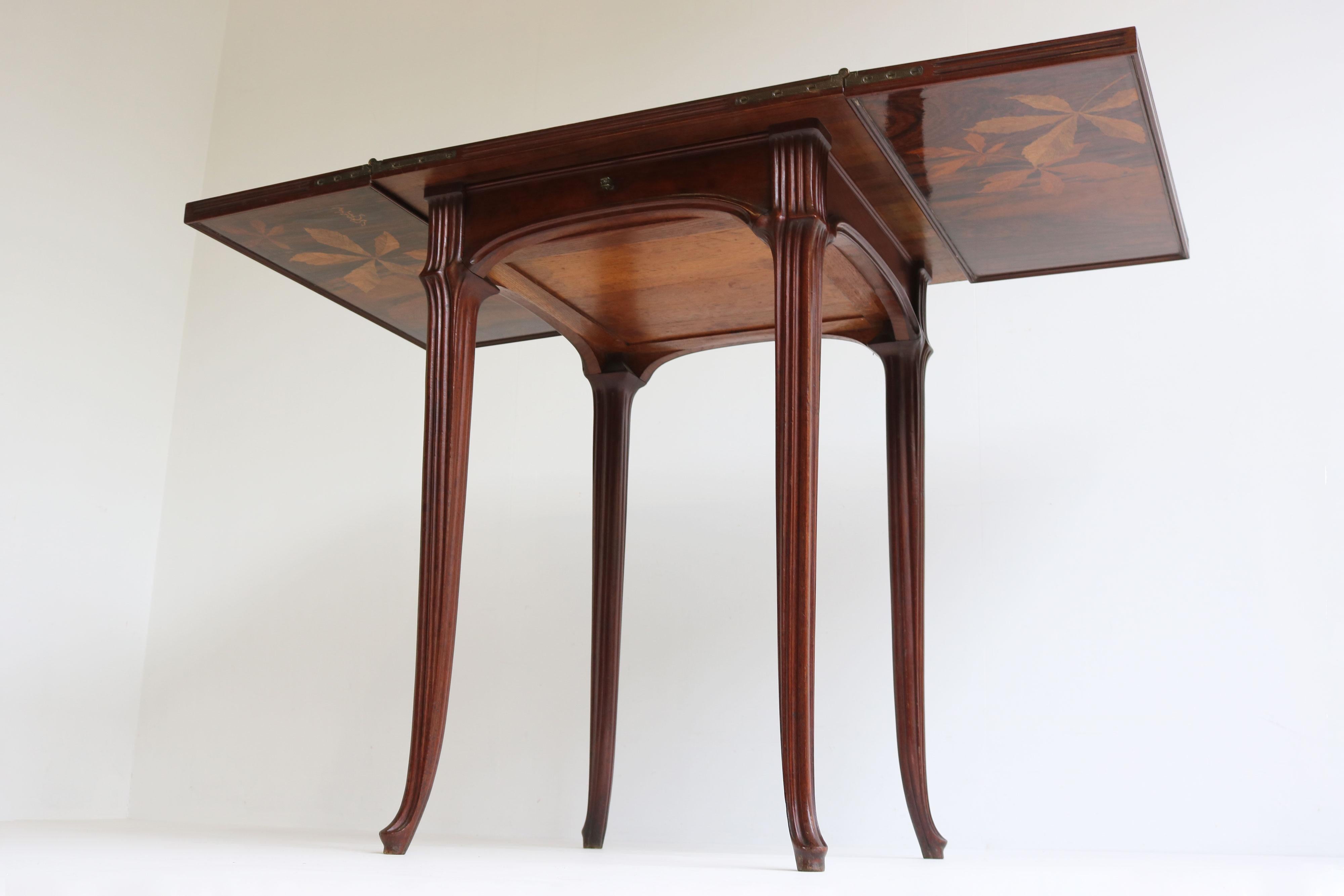 Original French Art Nouveau game table / side table by Emile Gallé 1905 chestnut In Good Condition For Sale In Ijzendijke, NL