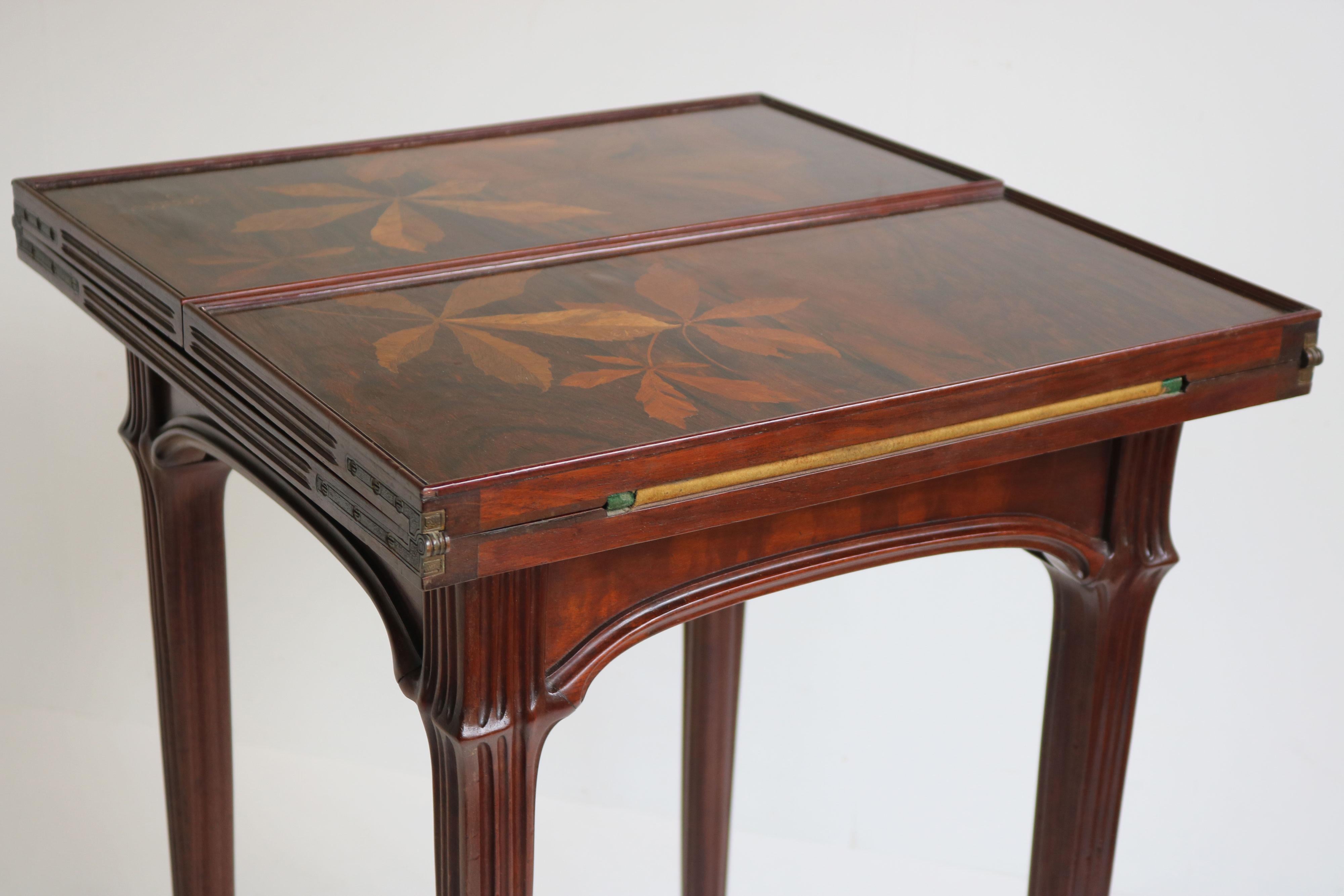 Early 20th Century Original French Art Nouveau game table / side table by Emile Gallé 1905 chestnut For Sale