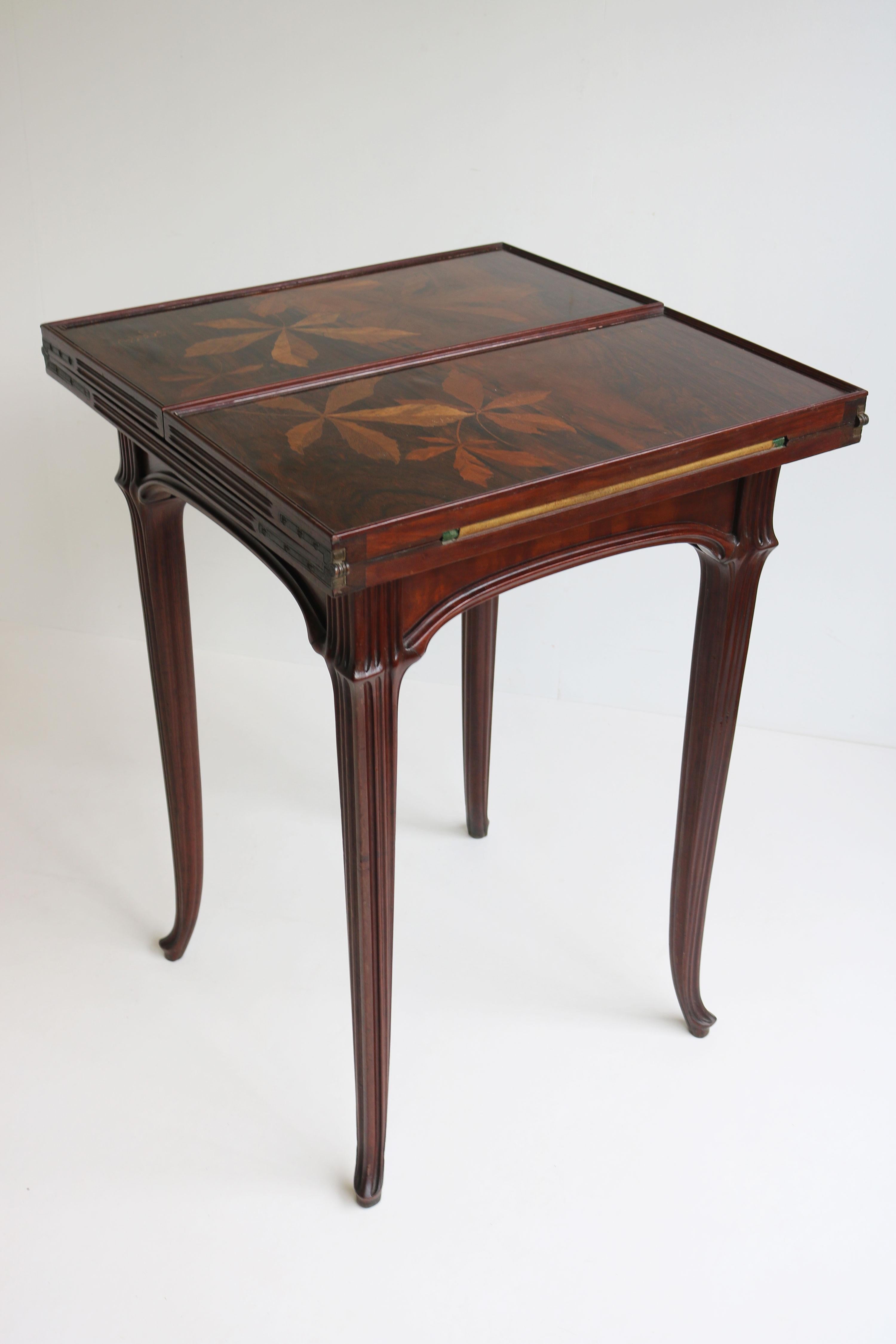 Original French Art Nouveau game table / side table by Emile Gallé 1905 chestnut For Sale 2