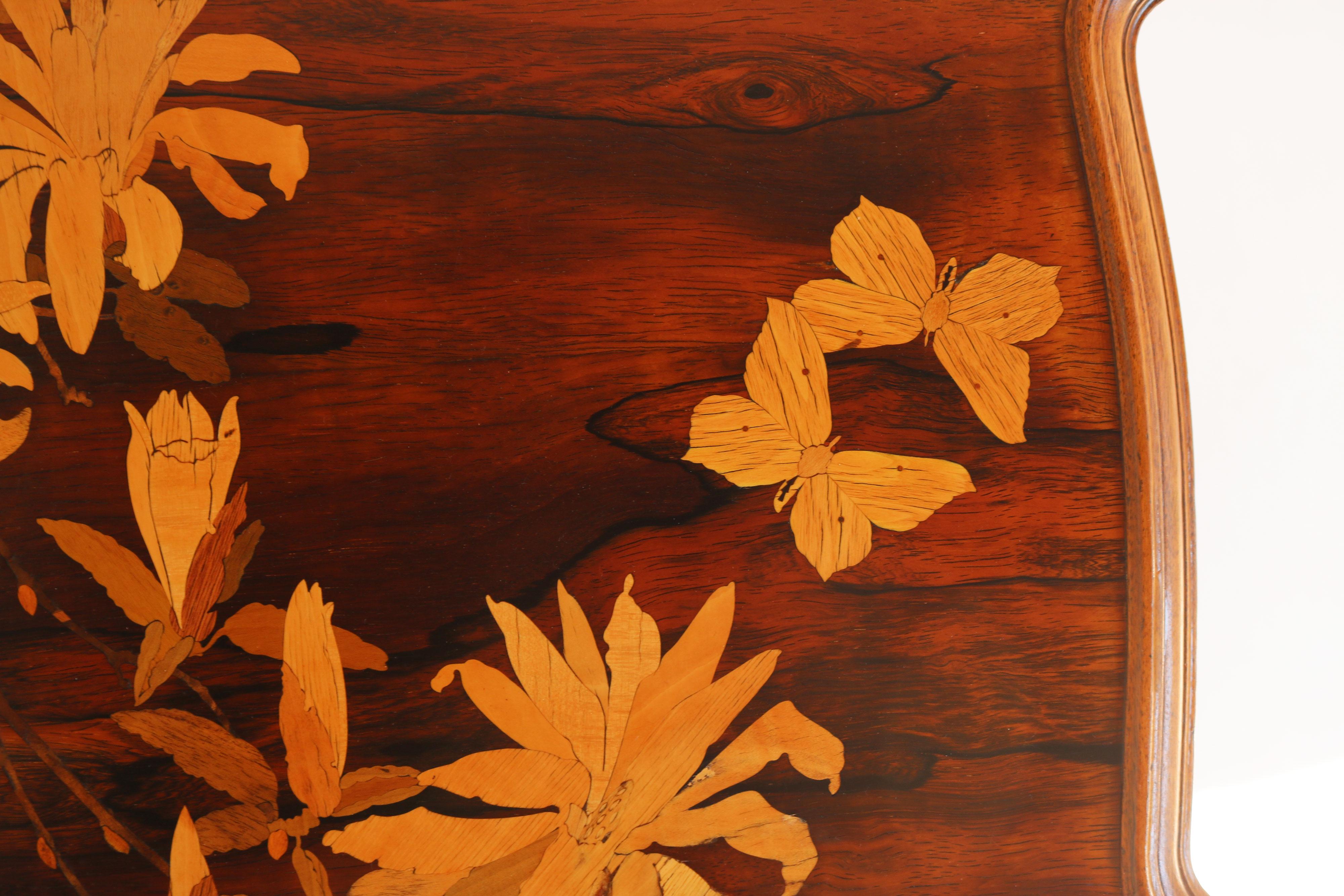 Original French Art Nouveau Marquetry Table ''Japonisme'' by Emile Galle 1900 In Good Condition For Sale In Ijzendijke, NL