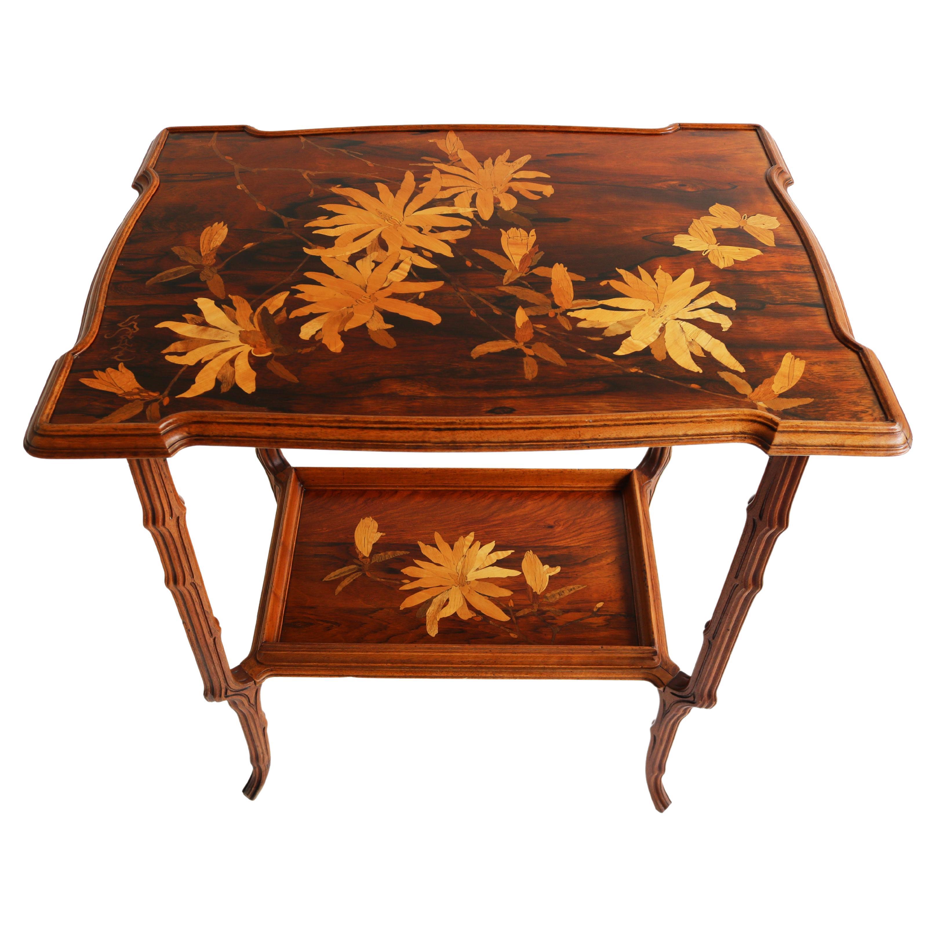 Original French Art Nouveau Marquetry Table ''Japonisme'' by Emile Galle 1900 For Sale